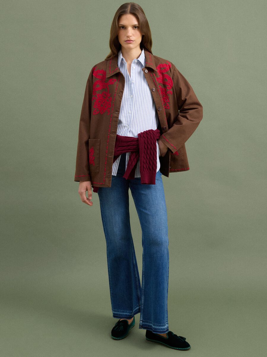 Jeans blu in cotone elasticizzato wide leg_0