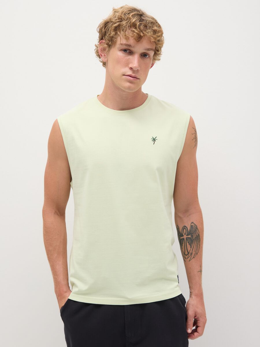 Men's green pure cotton regular fit tank top_0