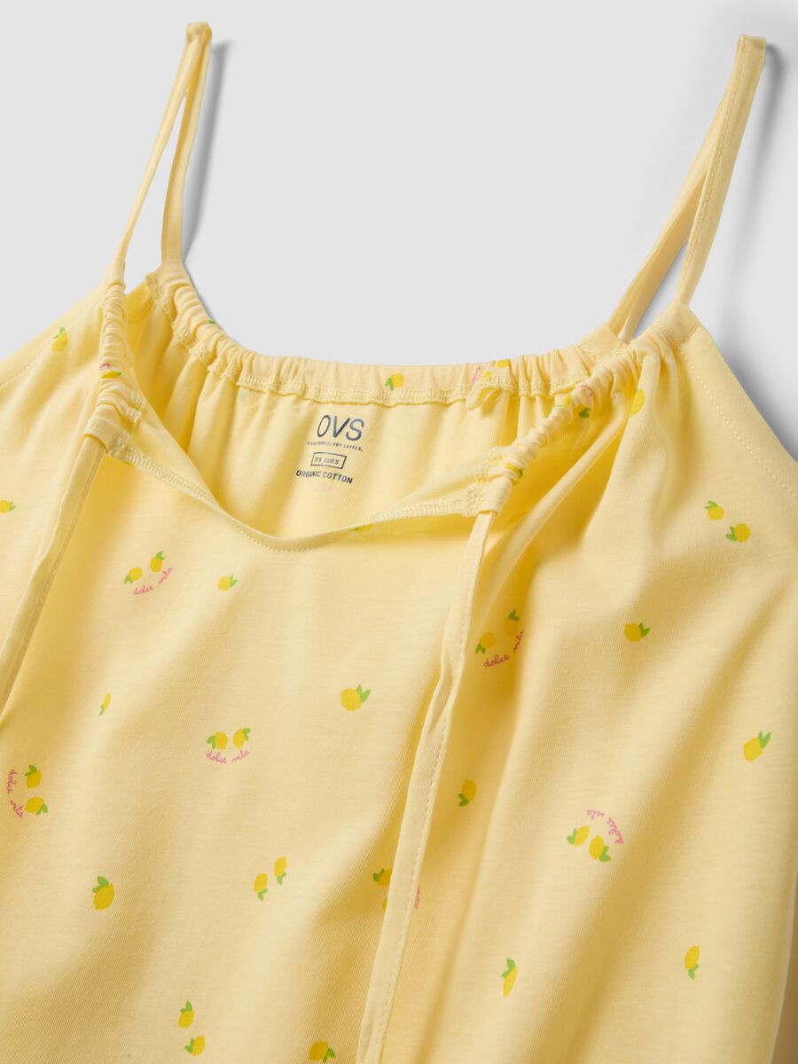 Camicia da notte in puro cotone gialla con spalline e stampe limoni_5