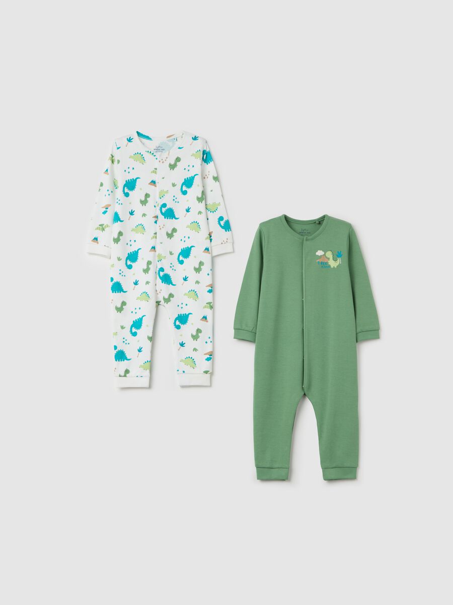 Two-pack onesies in organic cotton with dinosaurs print_0