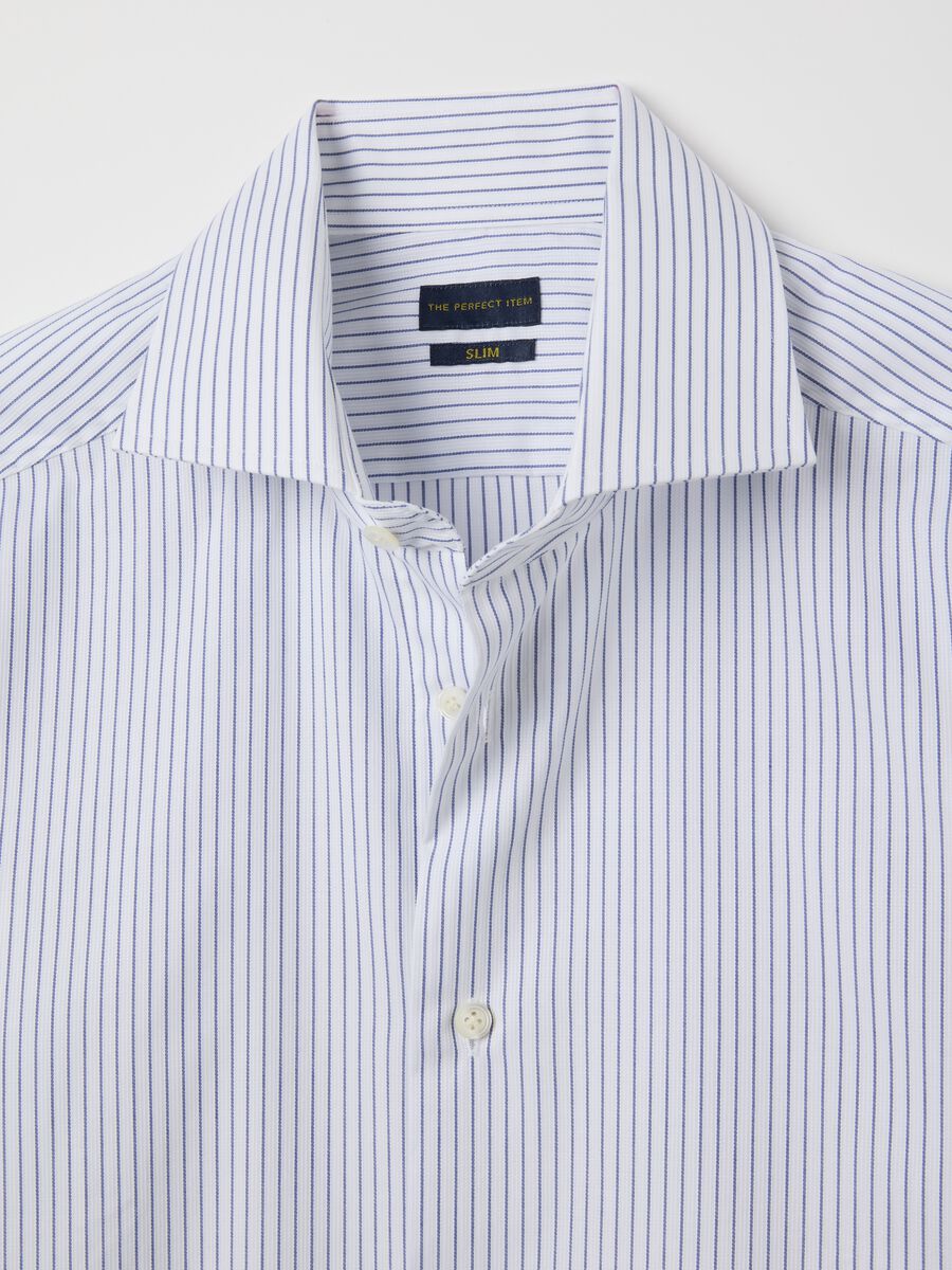 Light blue shirt with white stripes in pure cotton slim fit_5
