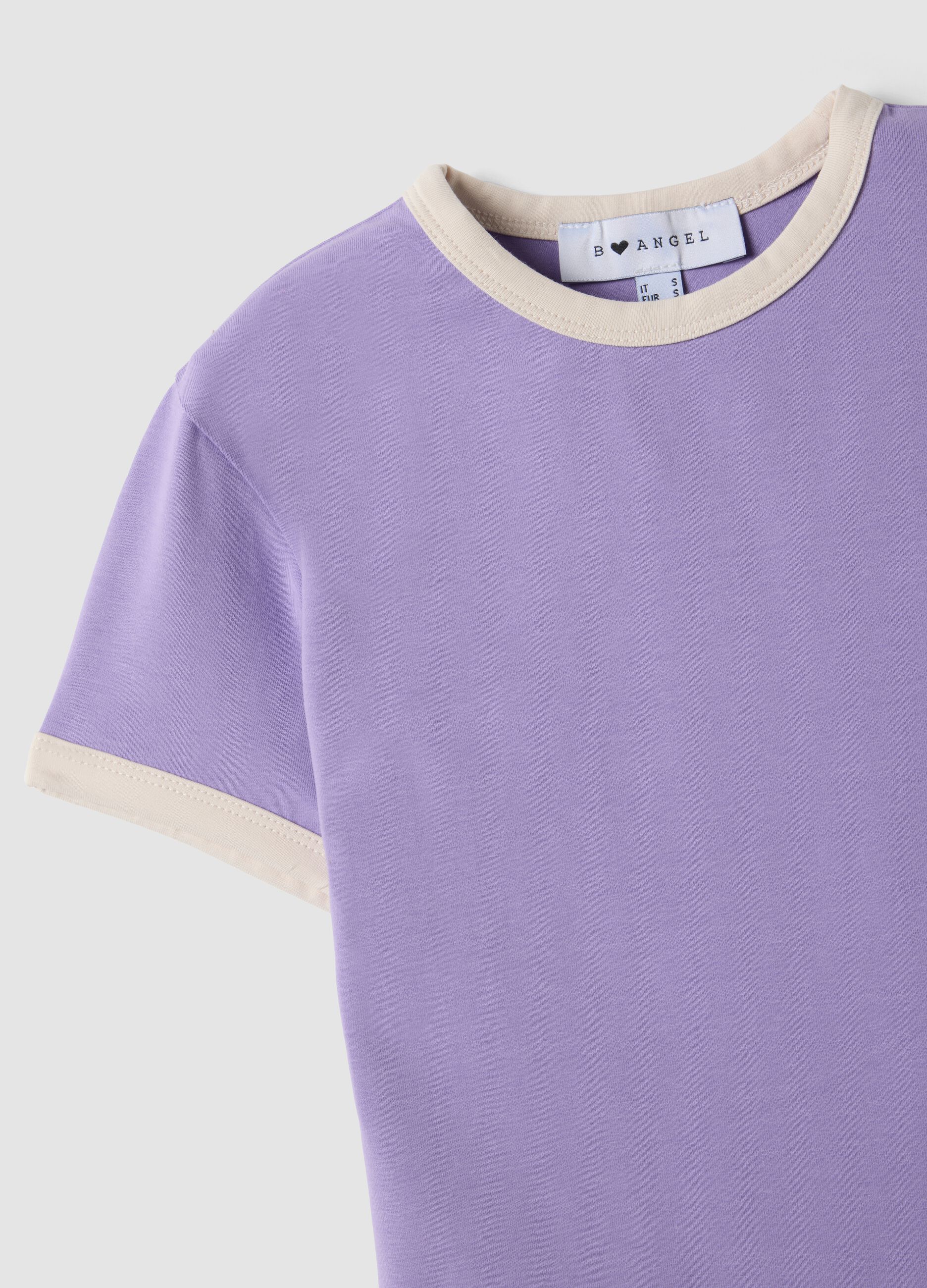 Purple fitted stretch cotton T-shirt with contrast trims