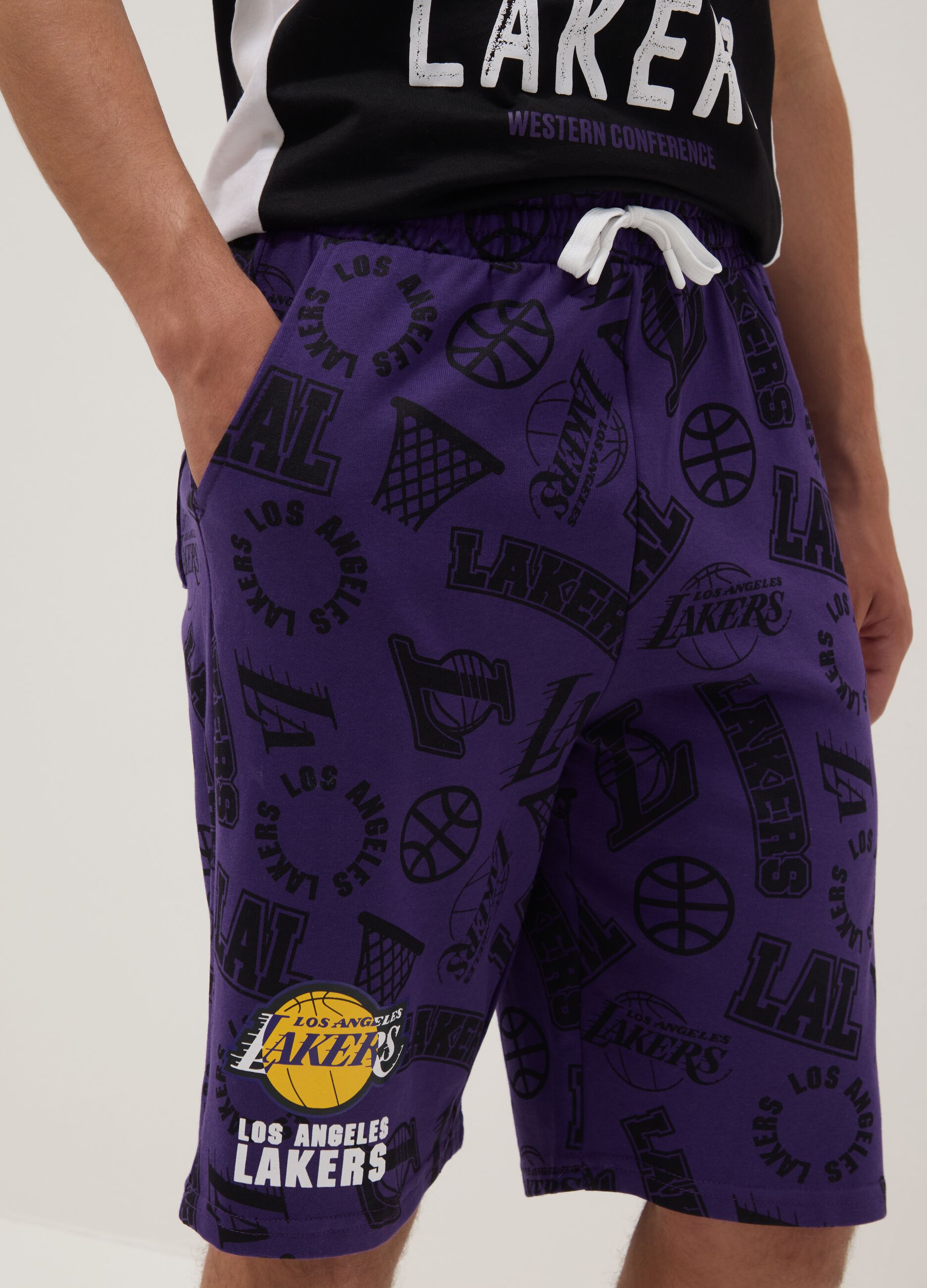 Purple pure cotton Bermuda shorts with elasticated waist