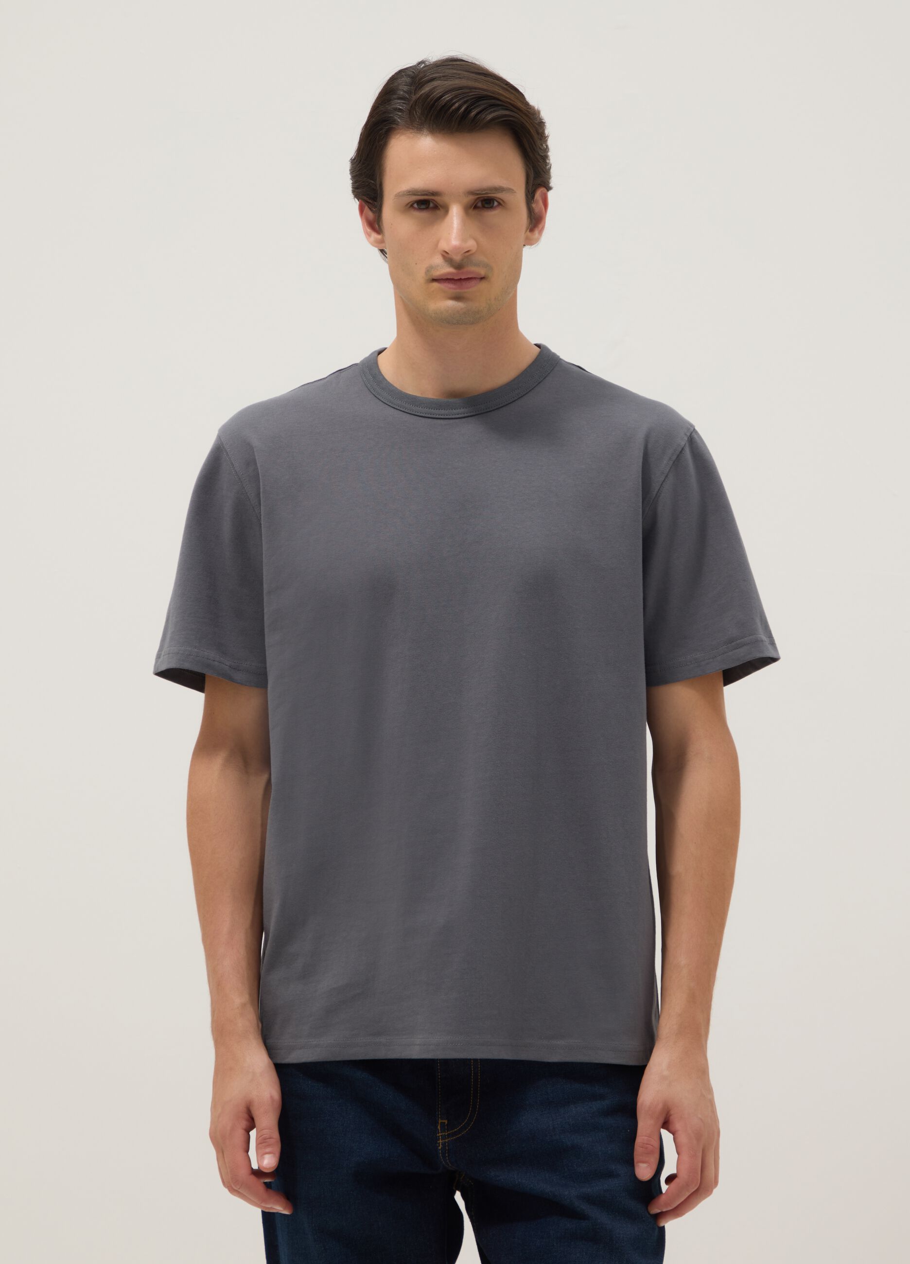 T-shirt girocollo in puro cotone grigio relaxed fit