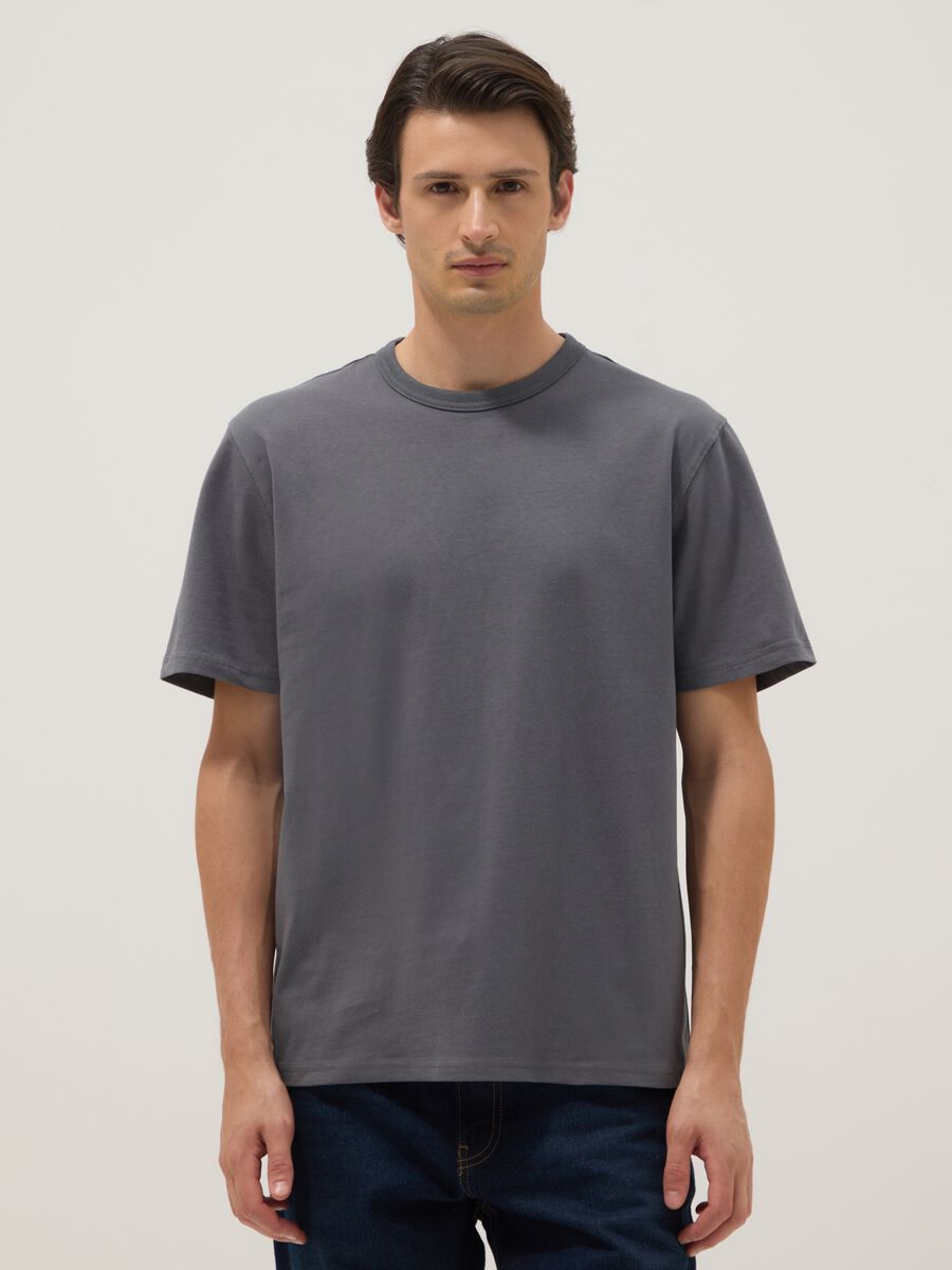 T-shirt girocollo in puro cotone grigio relaxed fit_0