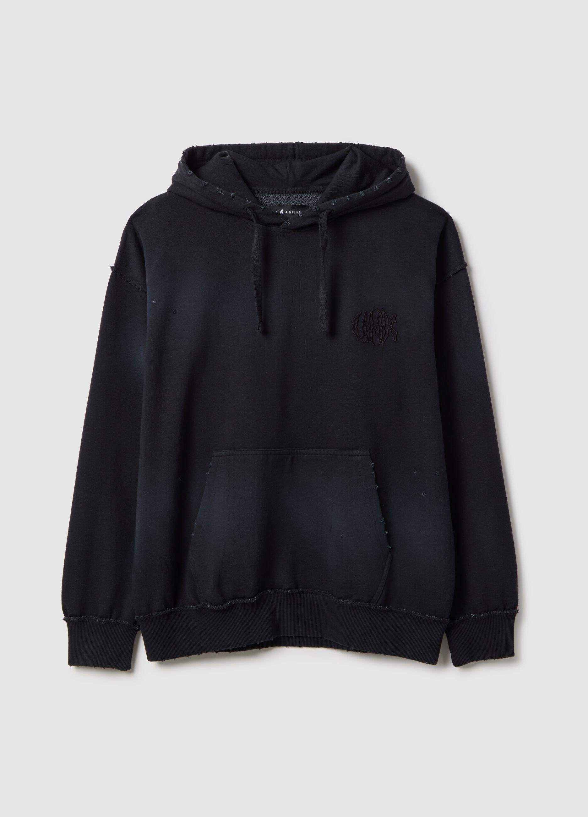 Black cotton blend oversized fit hooded sweatshirt