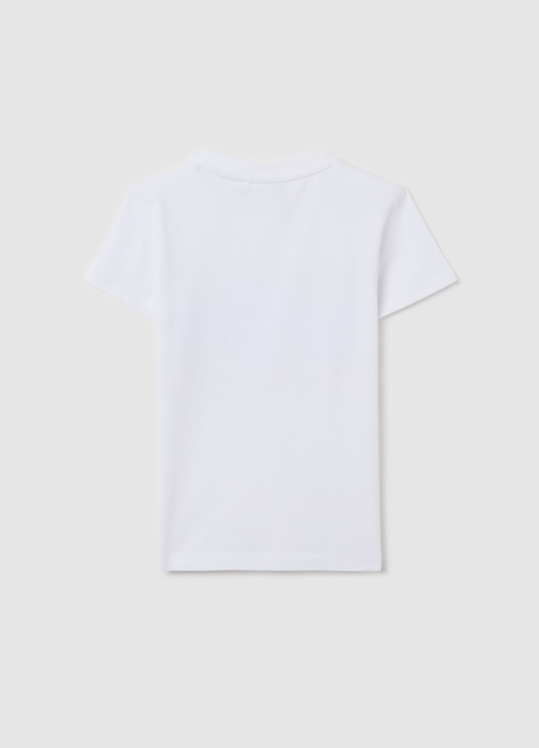White stretch cotton T-shirt with print