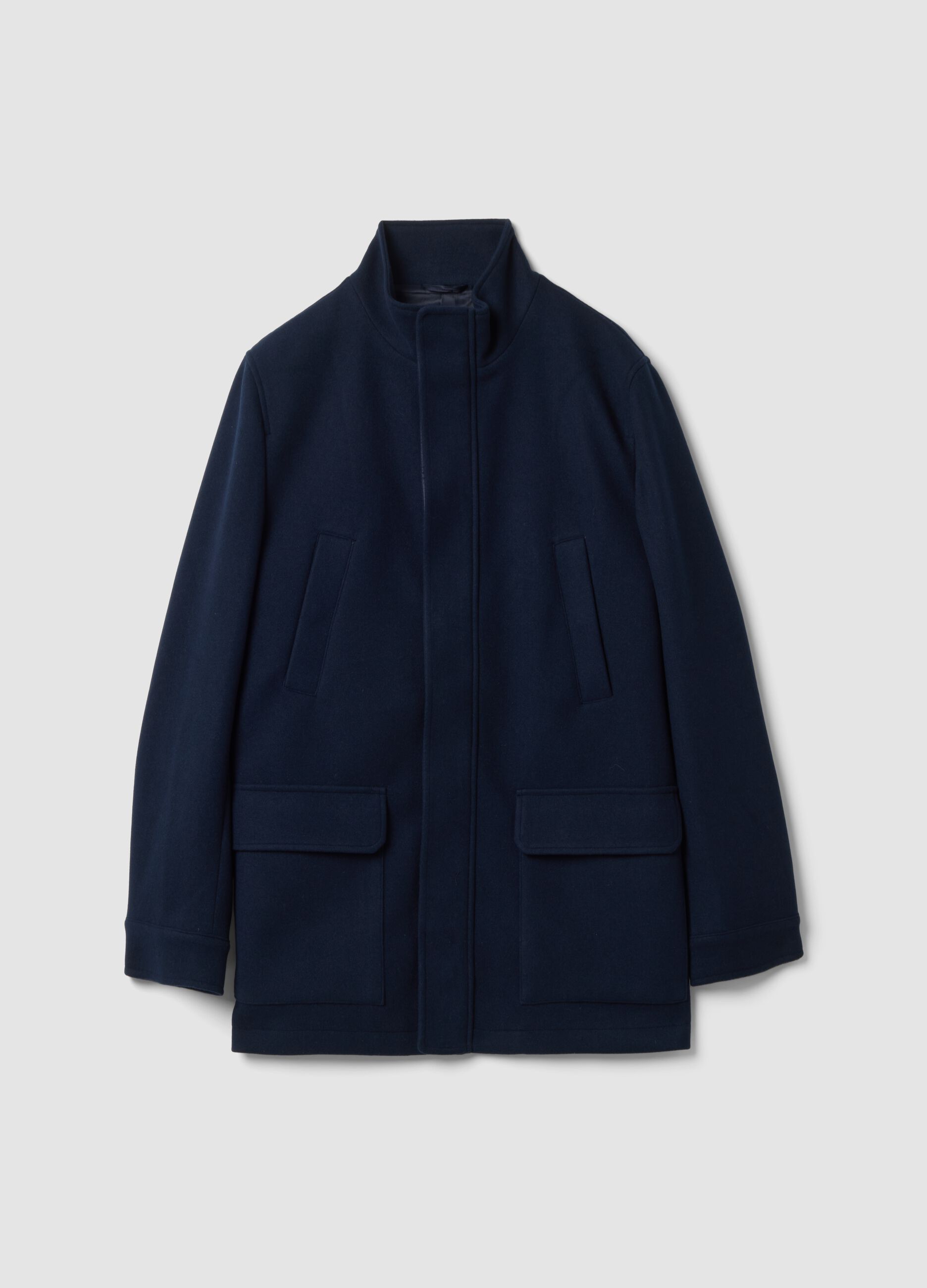 Navy regular-fit coat with concealed fastening