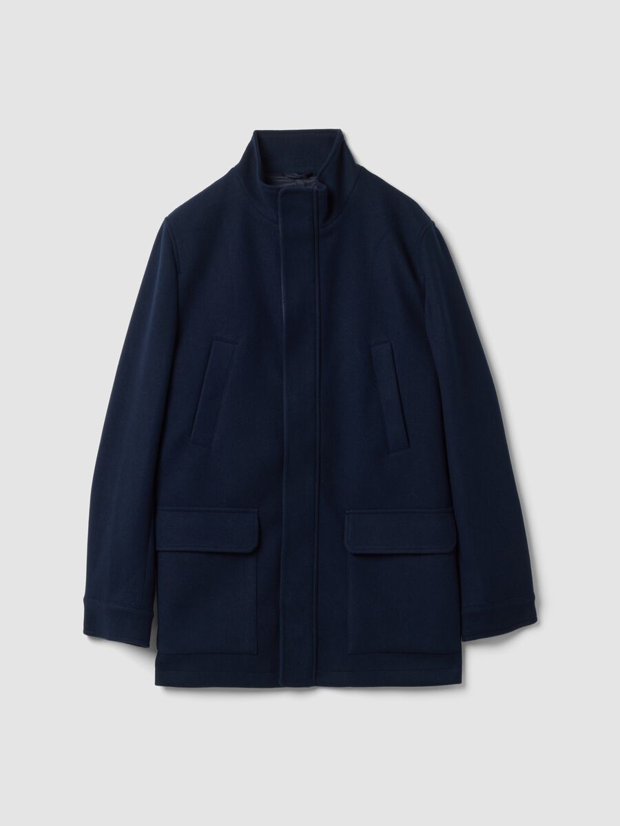 Navy regular-fit coat with concealed fastening_0