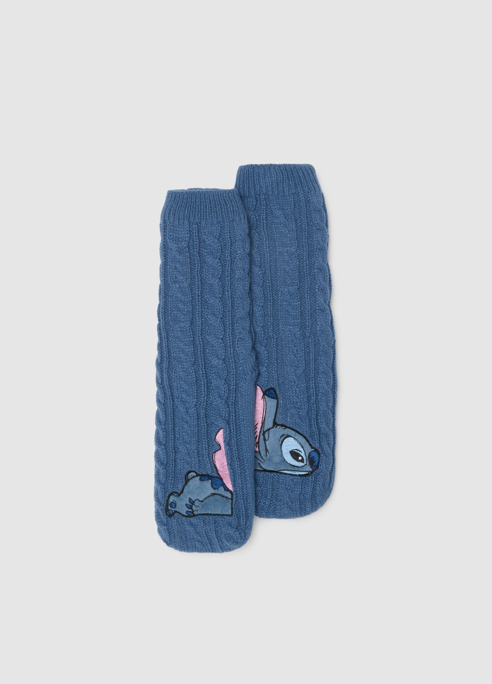 Blue Non-Slip Socks with Stitch Print