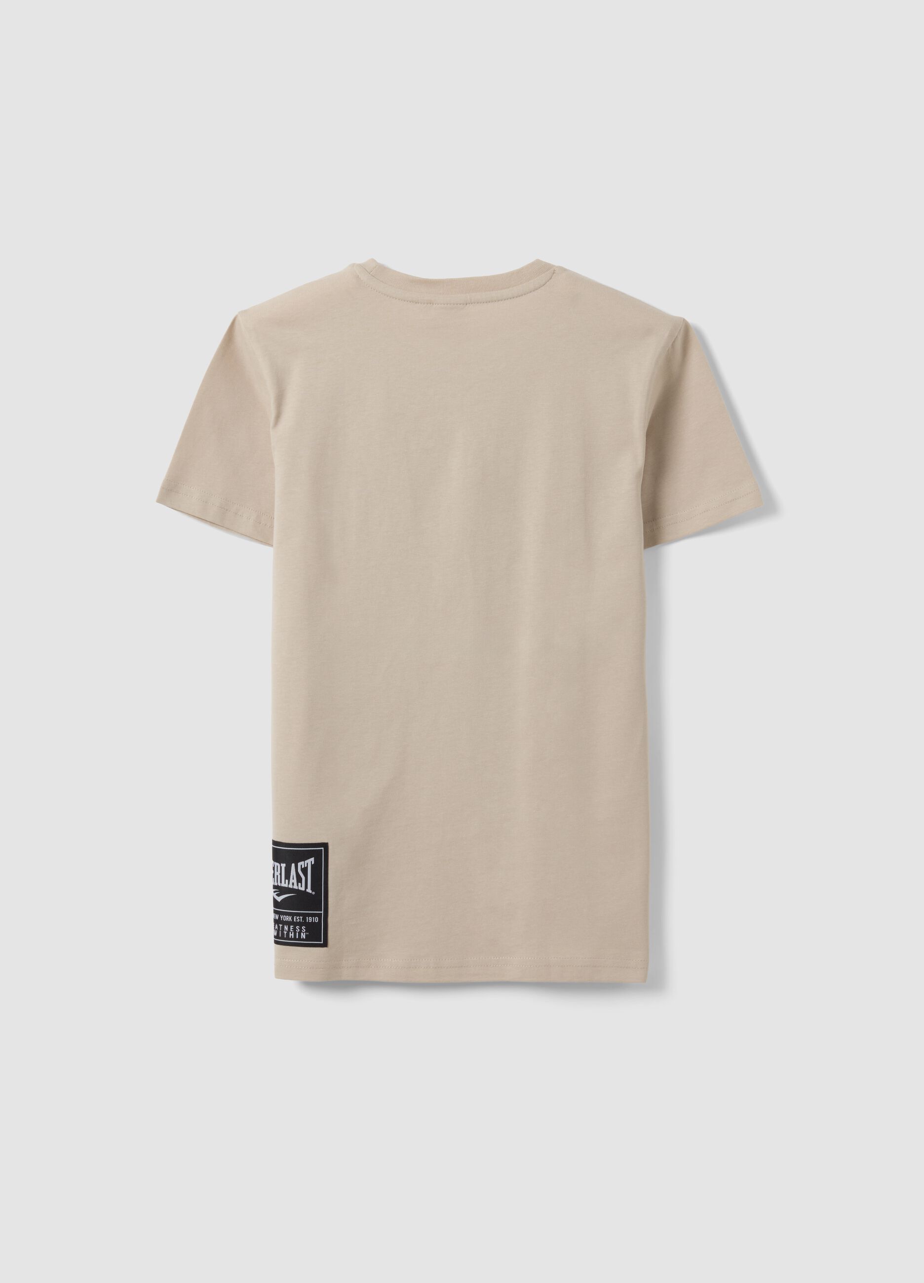 T-shirt beige in puro cotone con stampa frontale regular fit per ragazzo