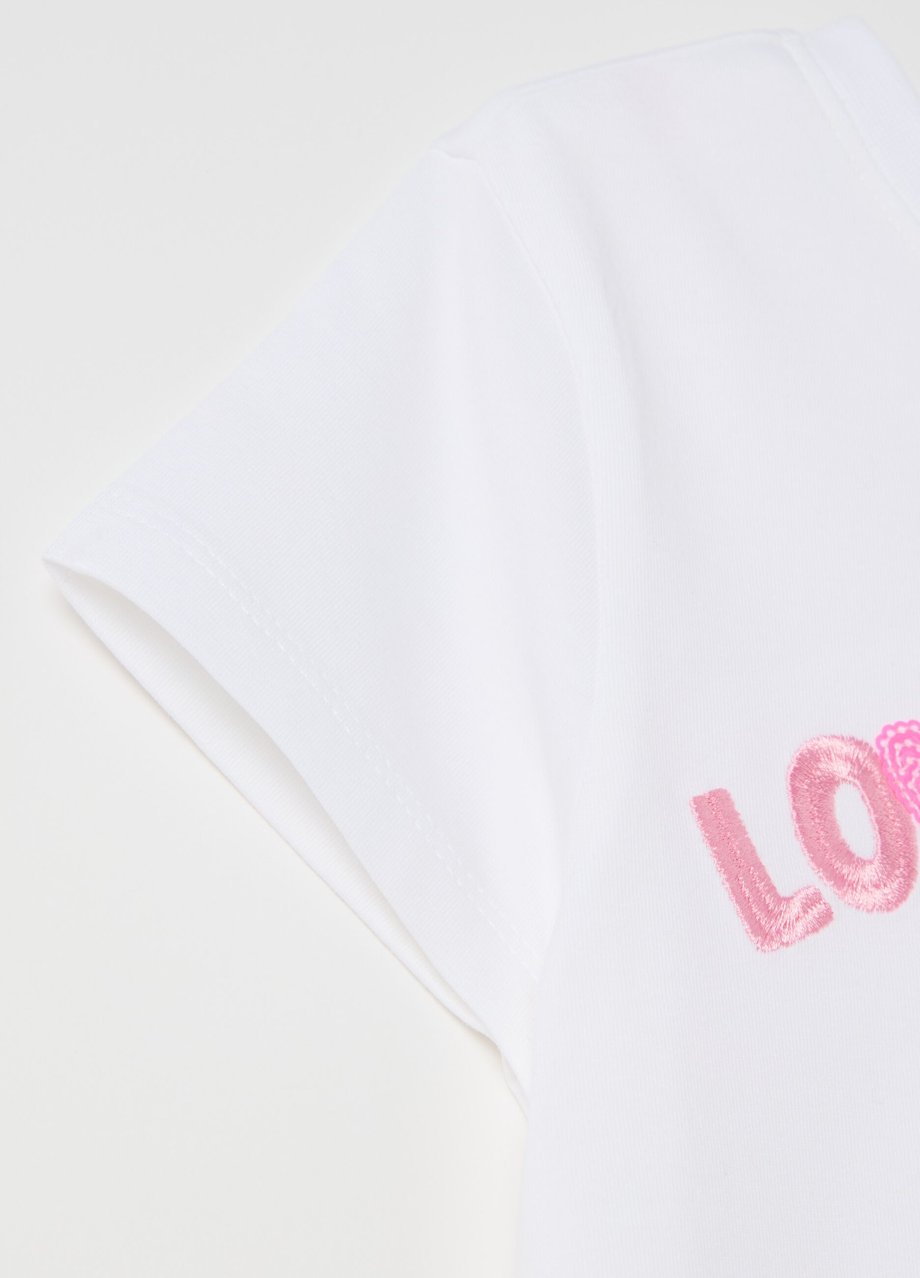 T-shirt with flowers print and lettering embroidery