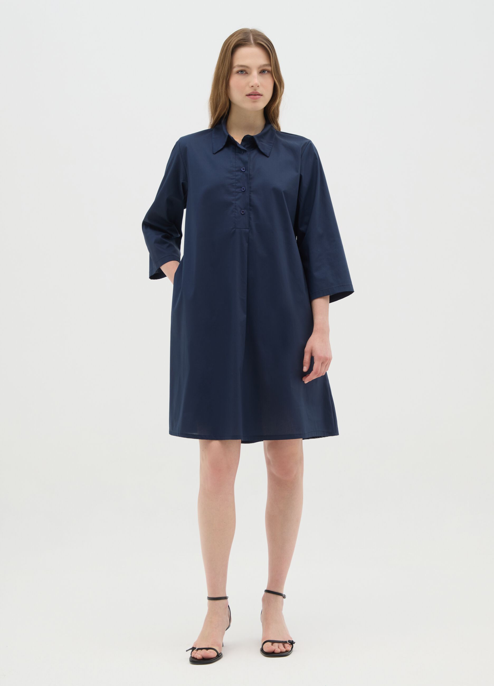 Abito camicia da donna in cotone blu regular fit