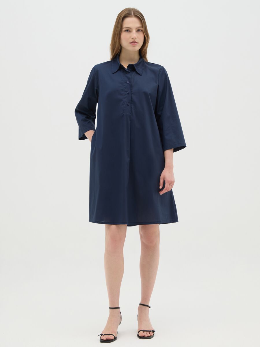 Women's Blue Cotton Shirt Dress Regular Fit_0