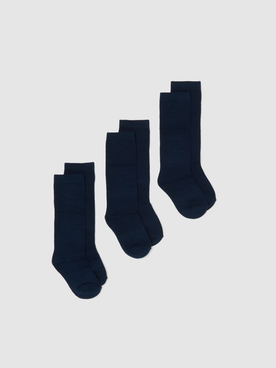 Tripack calze lunghe da bambino in misto cotone blu_0
