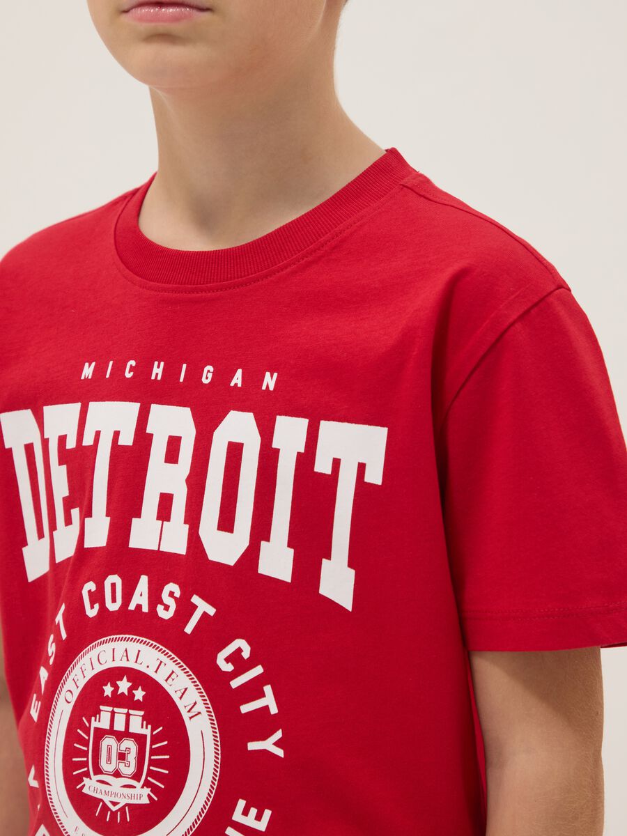 Boys' Regular Fit Pure Cotton Red T-shirt with Print_2