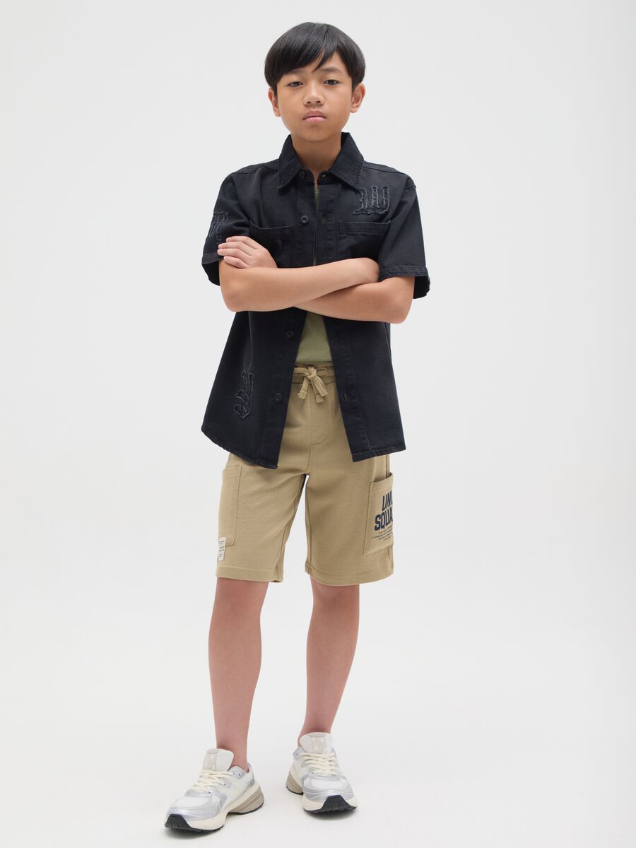 Shorts da ragazzo in puro cotone beige regular fit_0