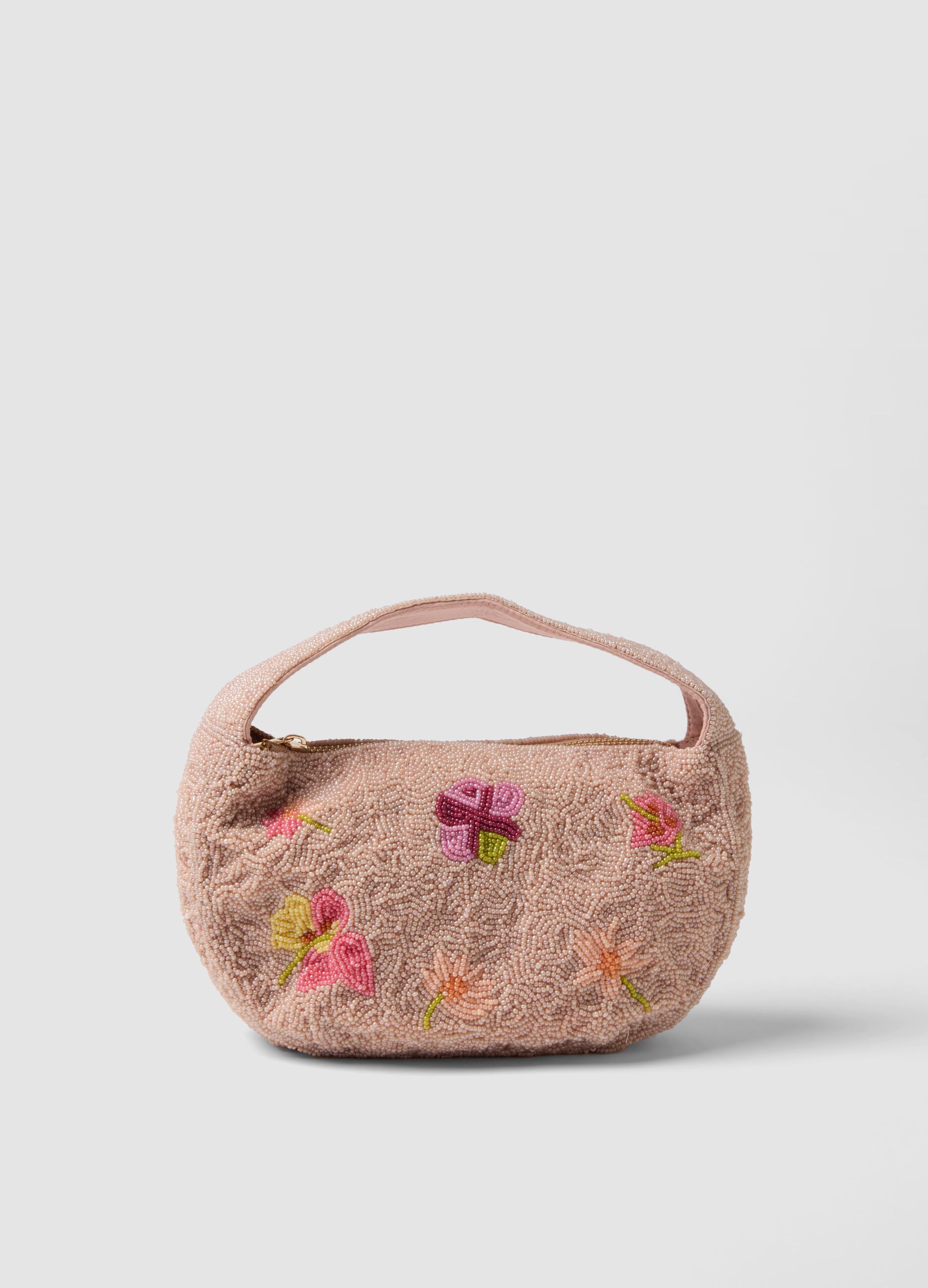 Pink bag with floral bead embroidery