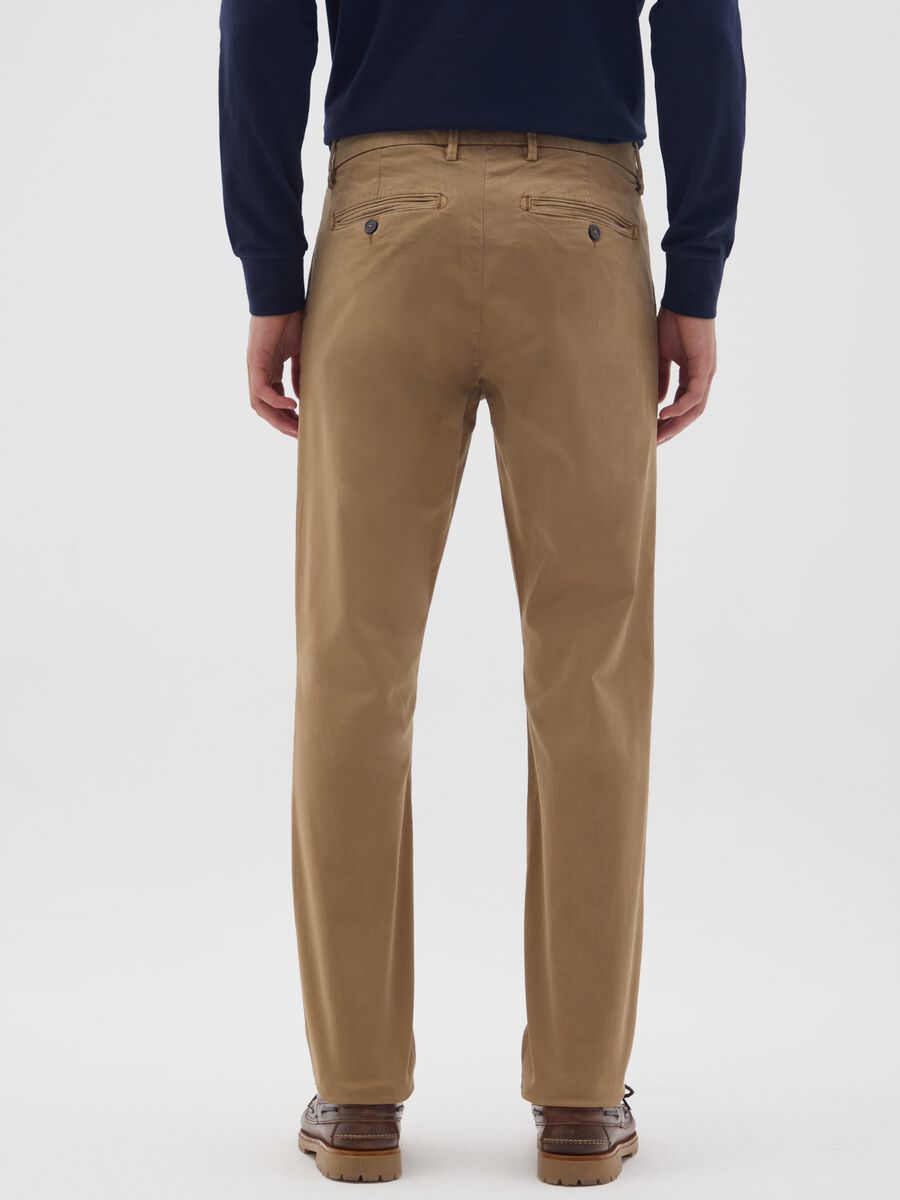 Brown slim fit stretch cotton trousers_2