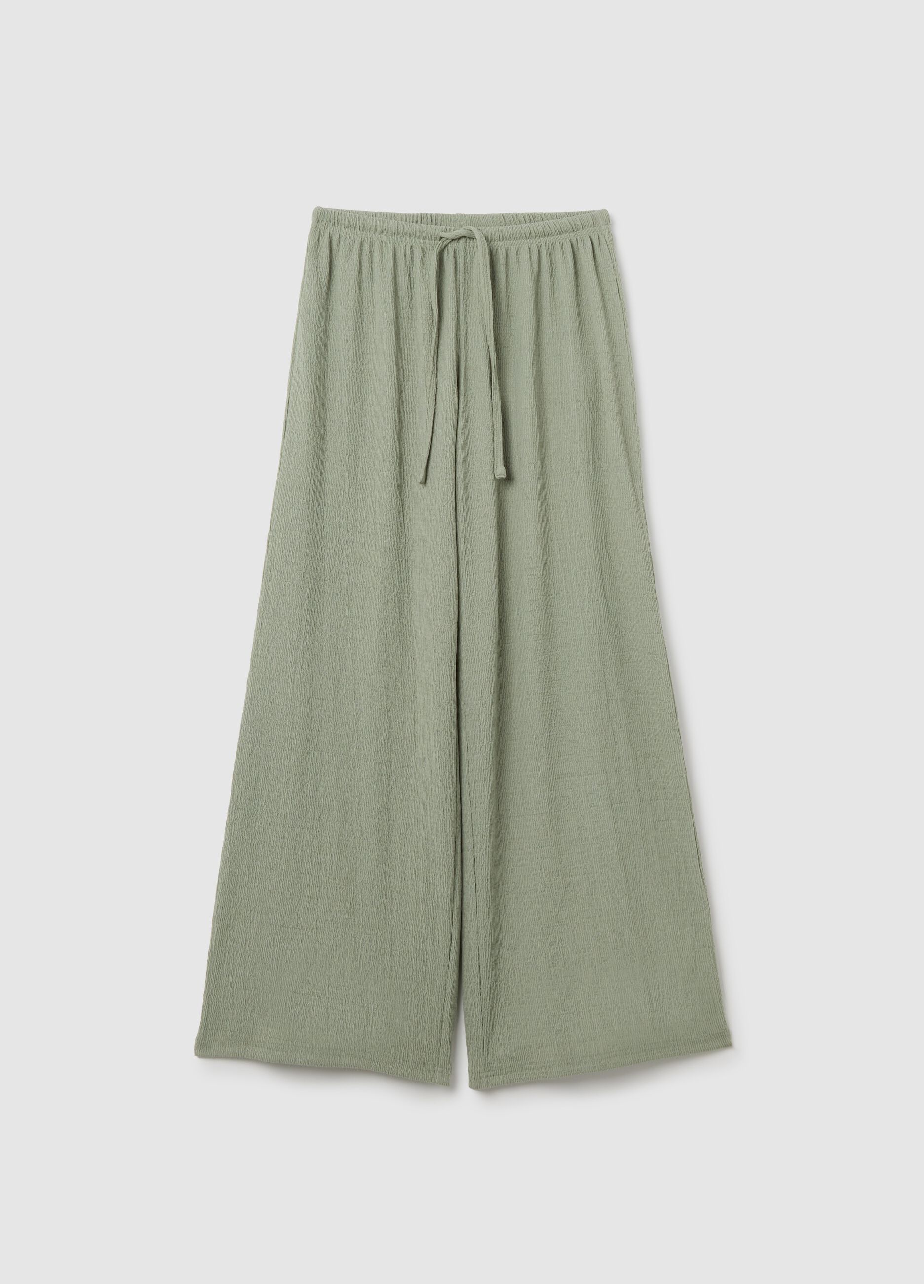 Women’s palazzo pants in green stretch fabric