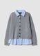 Grey rib-knit regular-fit cardigan with collar and layered-look detail_0