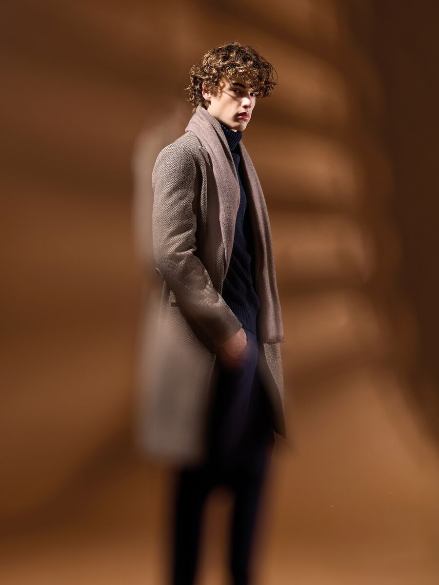 Cappotto lungo a quadri marrone regular fit_0