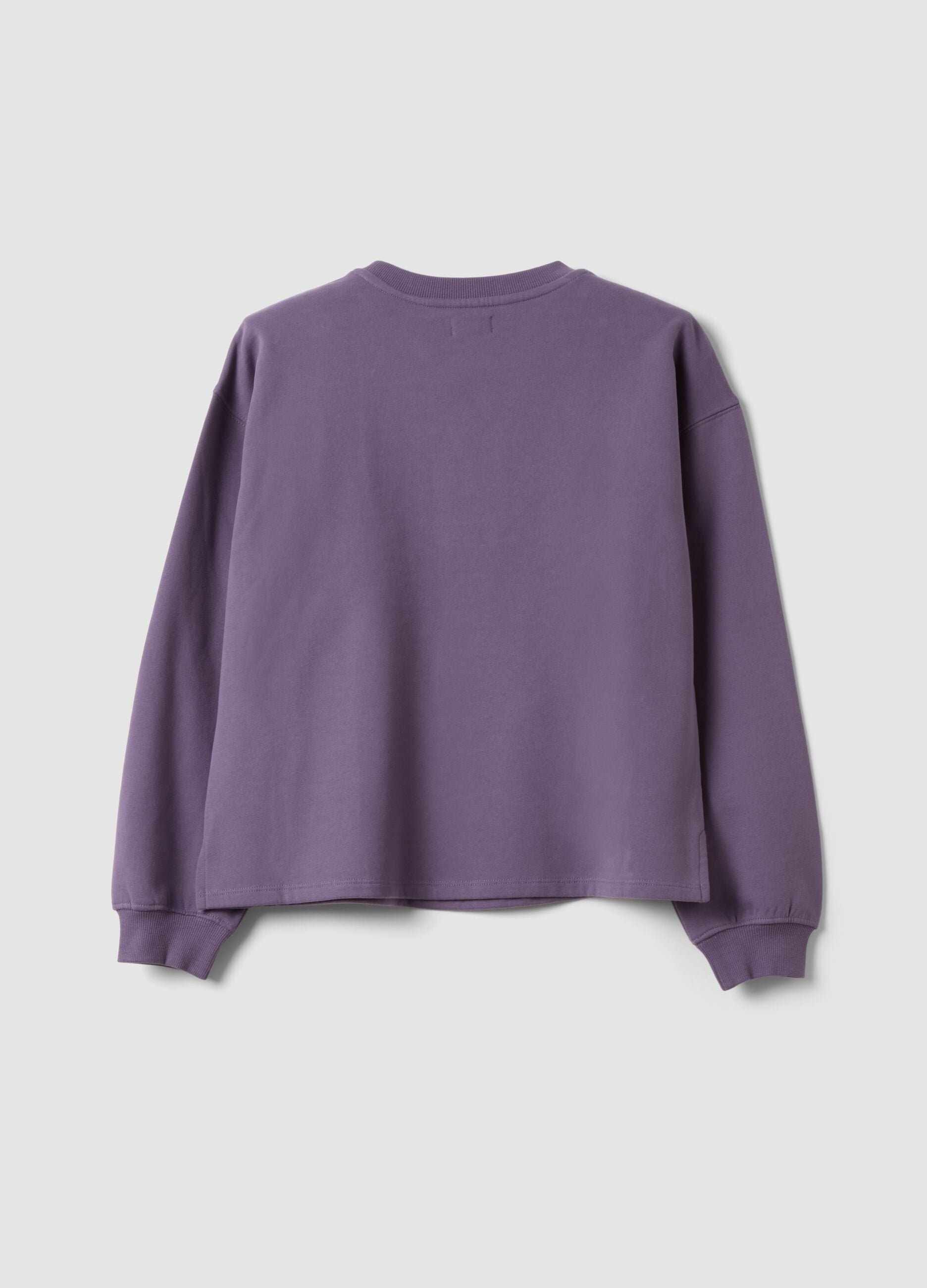 Purple sweatshirt in pure organic cotton with ribbed collar