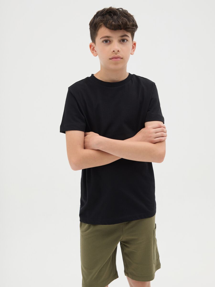 T-shirt da ragazzo in puro cotone nero slim fit_0
