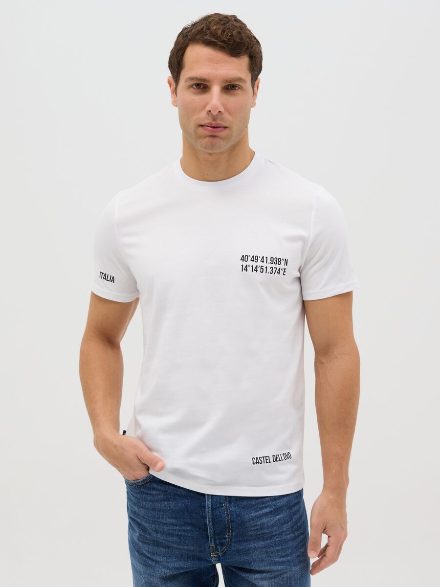 Cotton T-shirt with Castel Dell'Ovo coordinates print_0