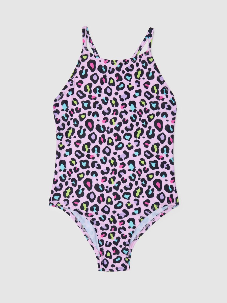 Girls’ swimsuit in multicoloured stretch fabric with print_0