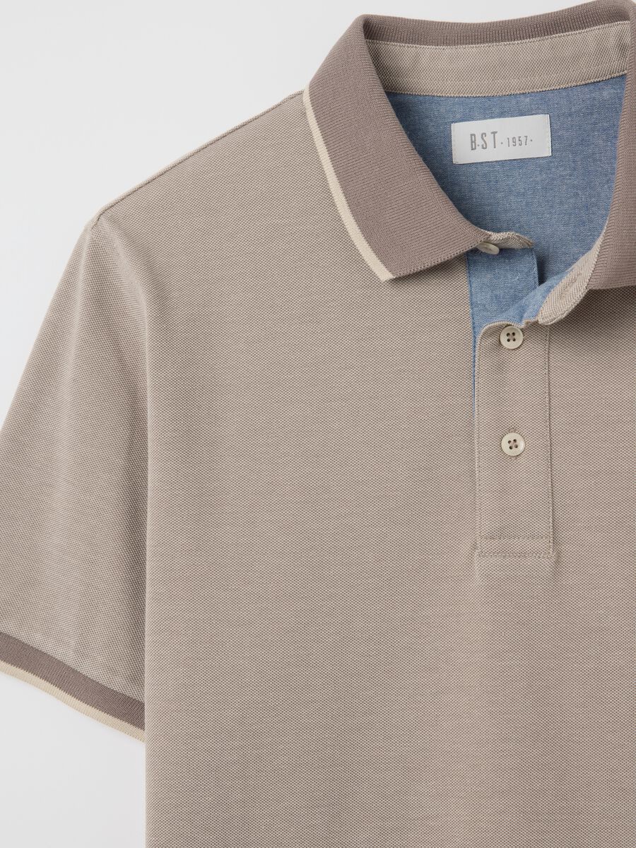 Beige polo shirt with short sleeves in cotton piquet_5