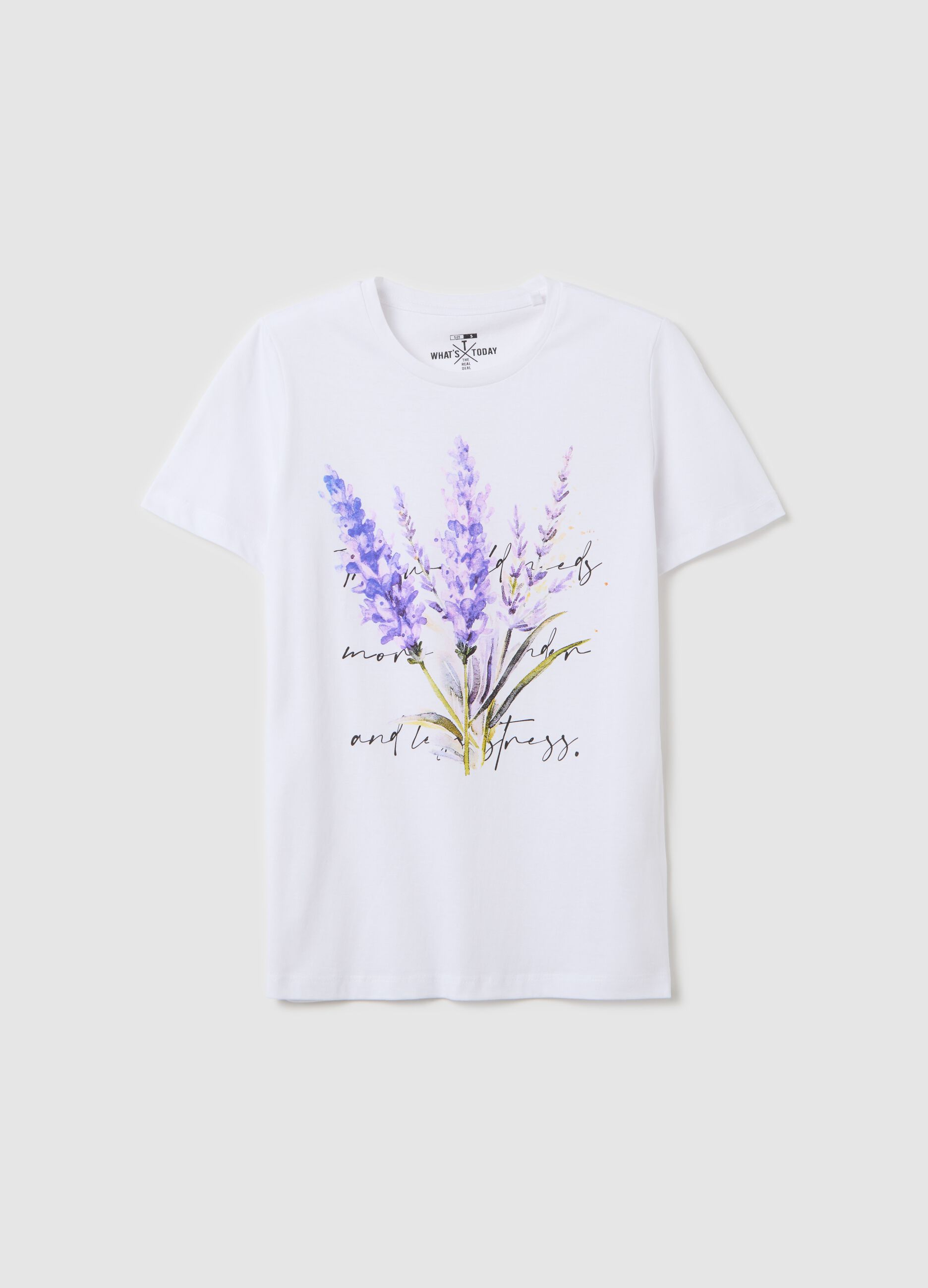 White cotton T-shirt with flower print