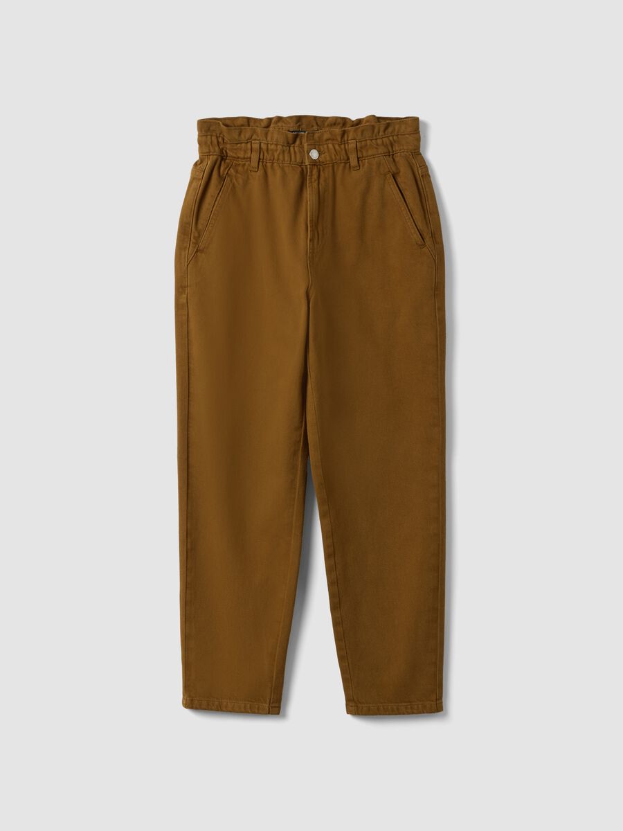 Bronze brown baggy-fit pure cotton denim jeans with paper-bag waist_4