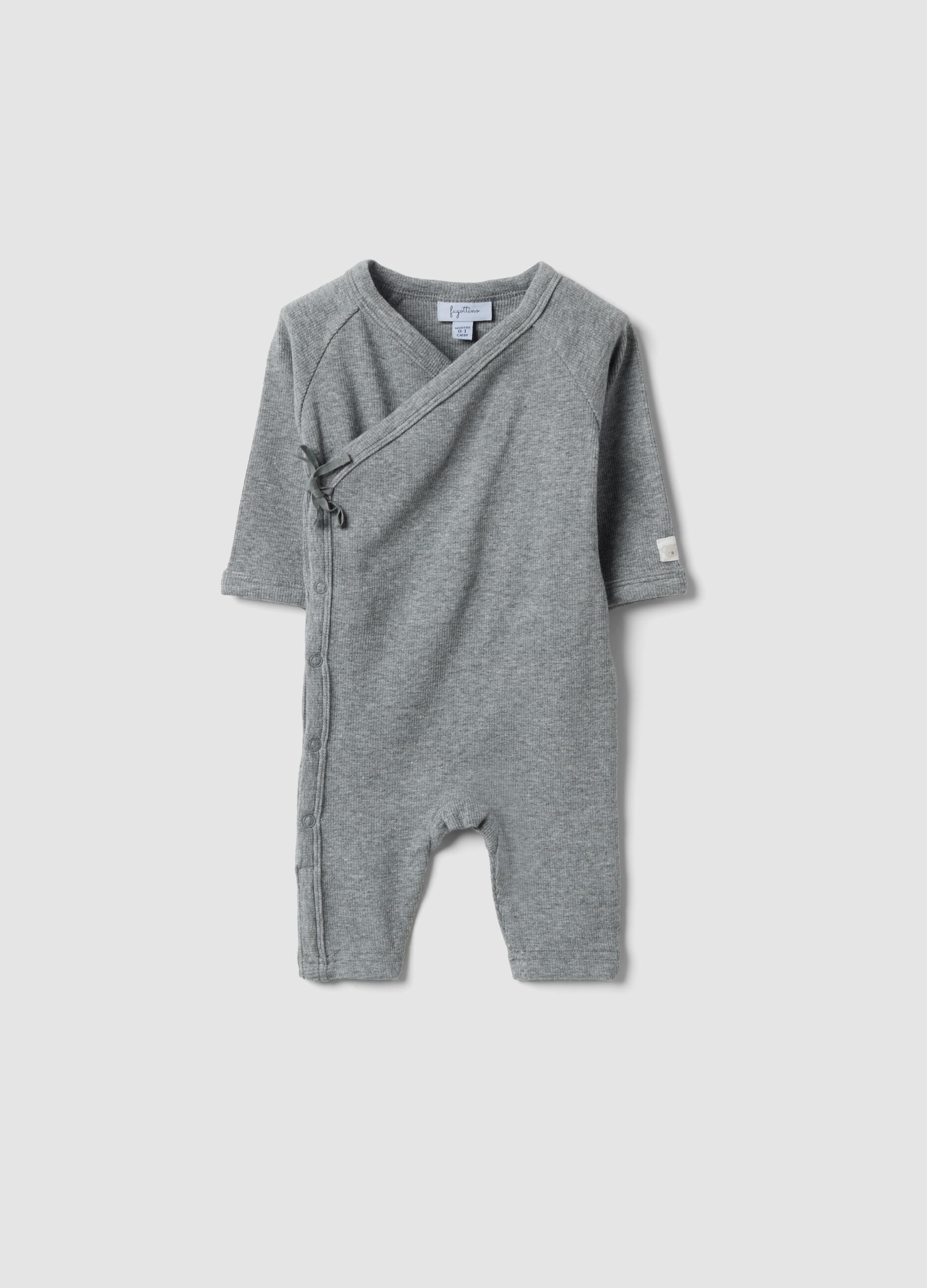 Grey organic cotton wrapover sleepsuit for newborns