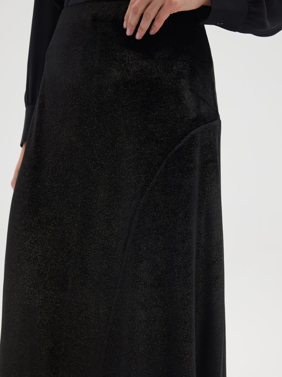 Black Velour Regular Fit Long Skirt_3