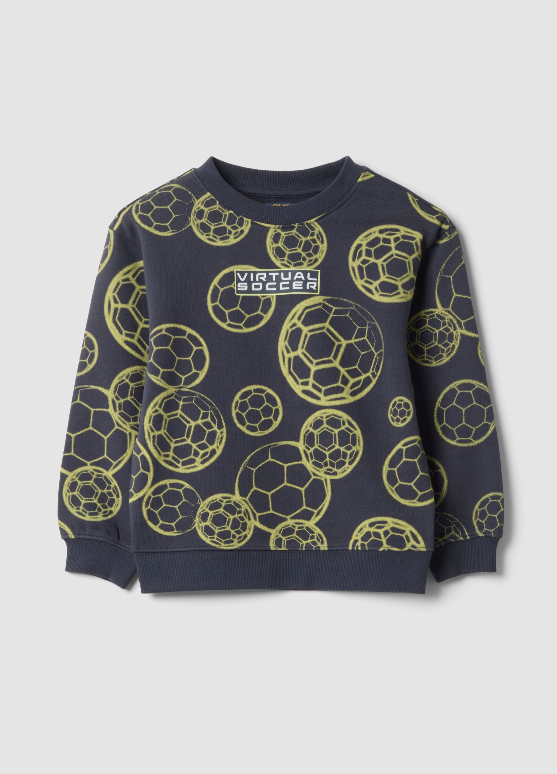 Blue crew-neck sweatshirt in pure organic cotton