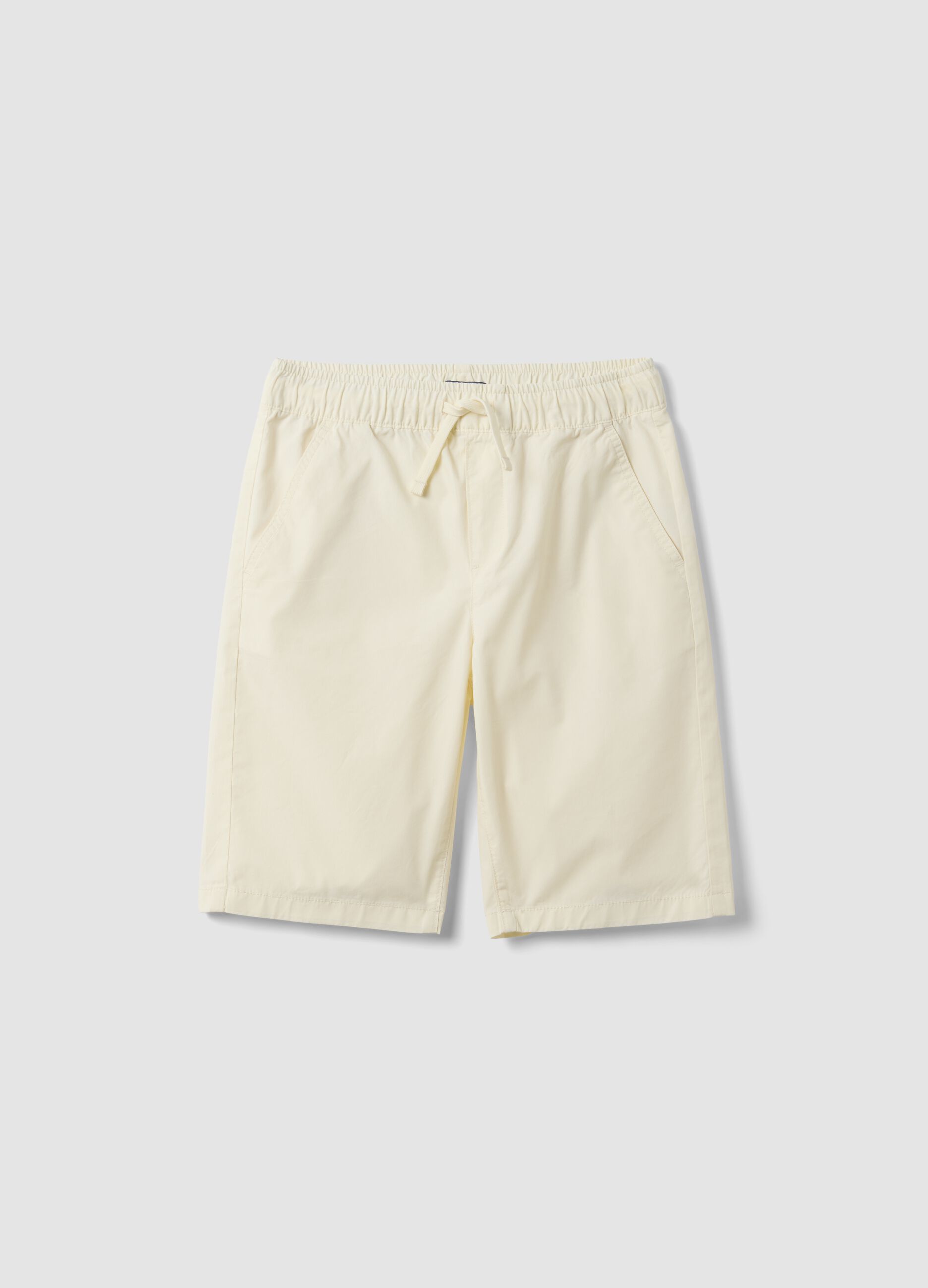 Beige pure cotton shorts with elasticated waist