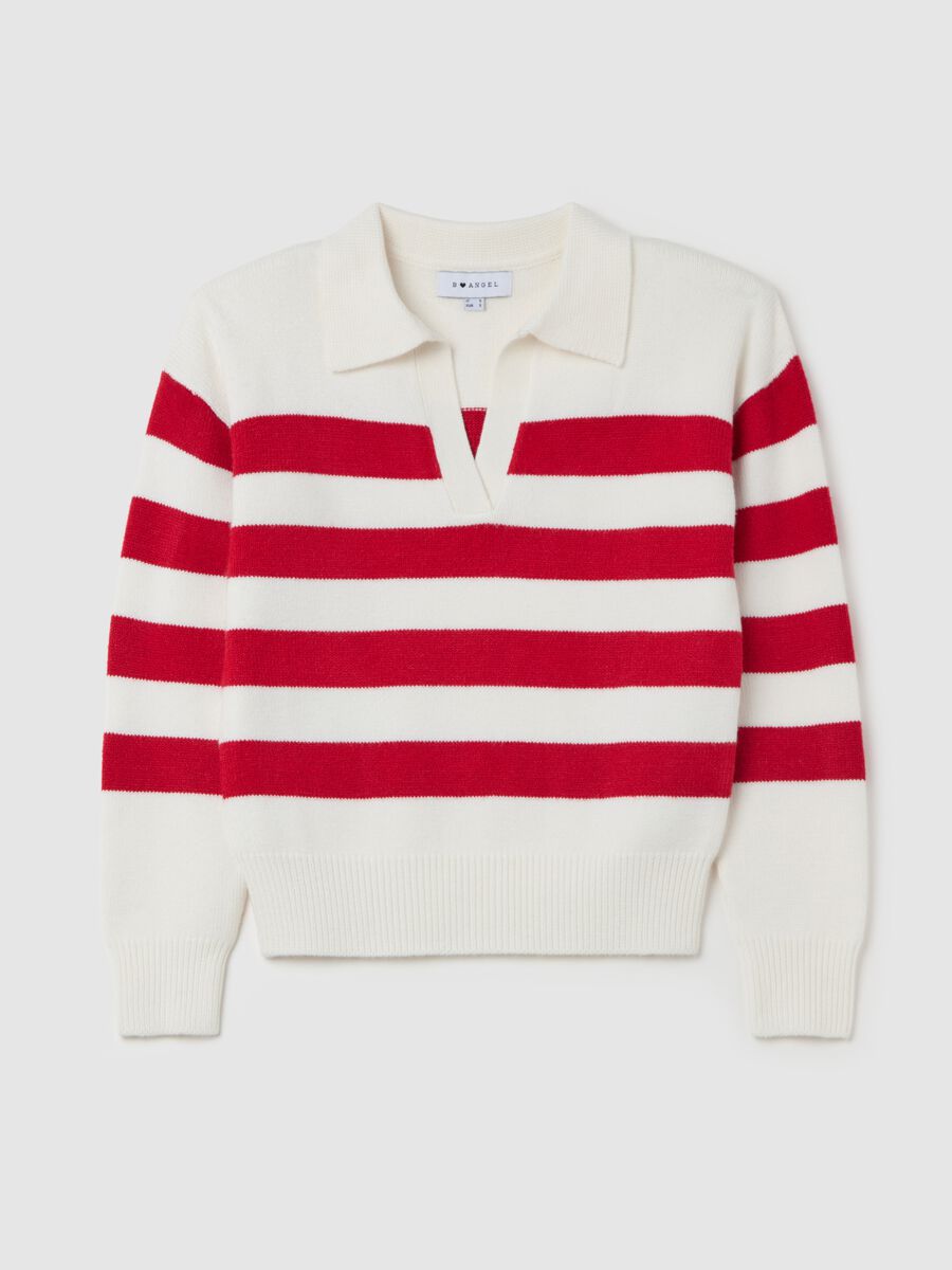 Top with red and white stripes and polo neck_4