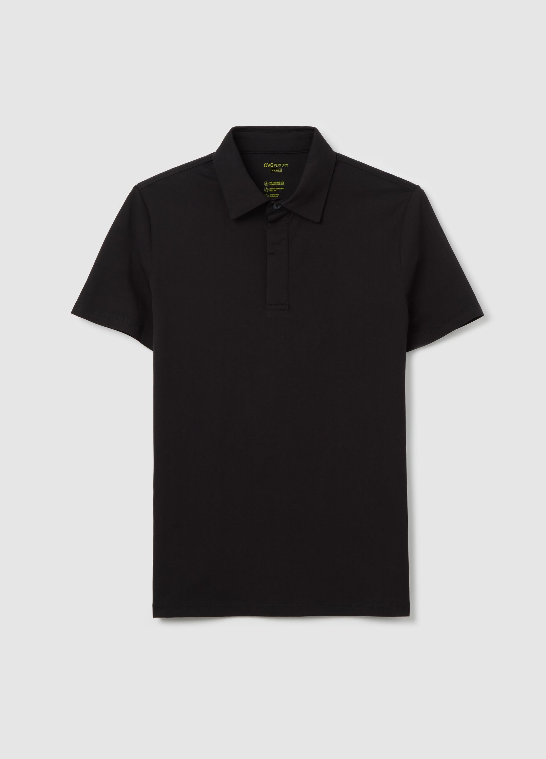 Black regular-fit polo shirt with short sleeves