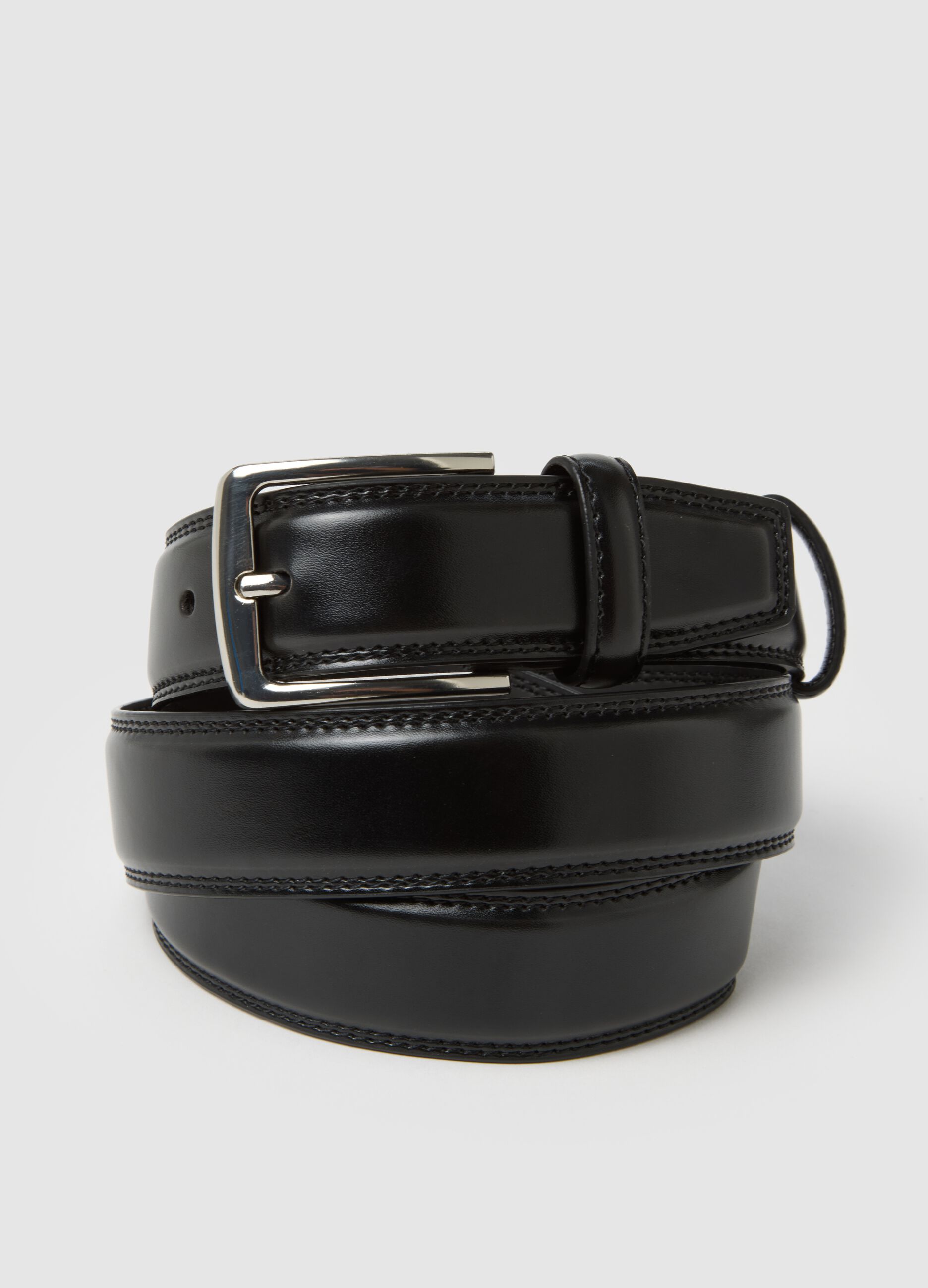 Black genuine leather belt