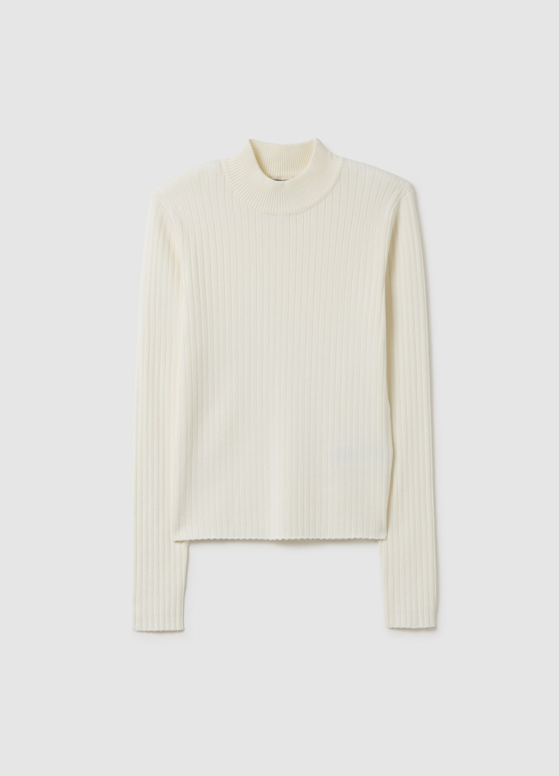 White Mixed Fitted Turtleneck Sweater