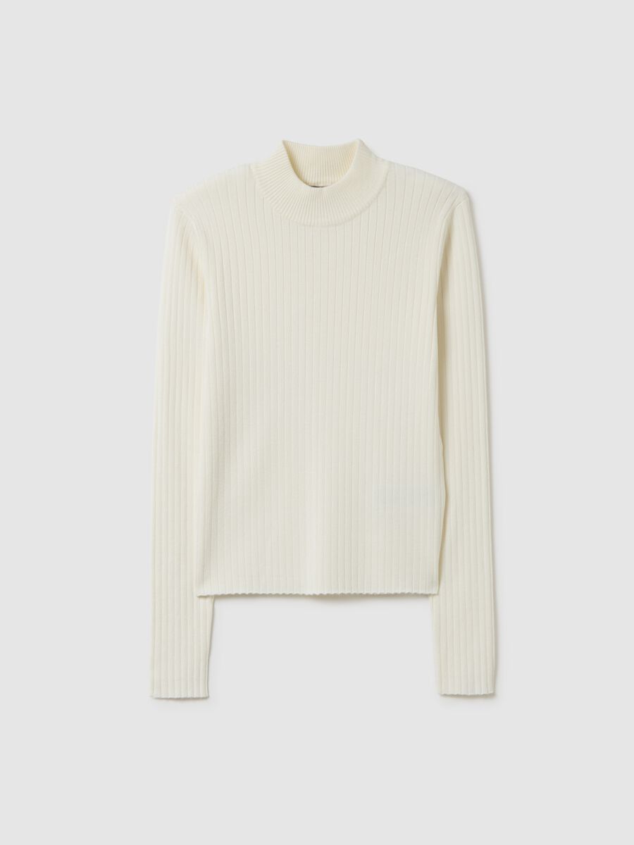 White Mixed Fitted Turtleneck Sweater_4