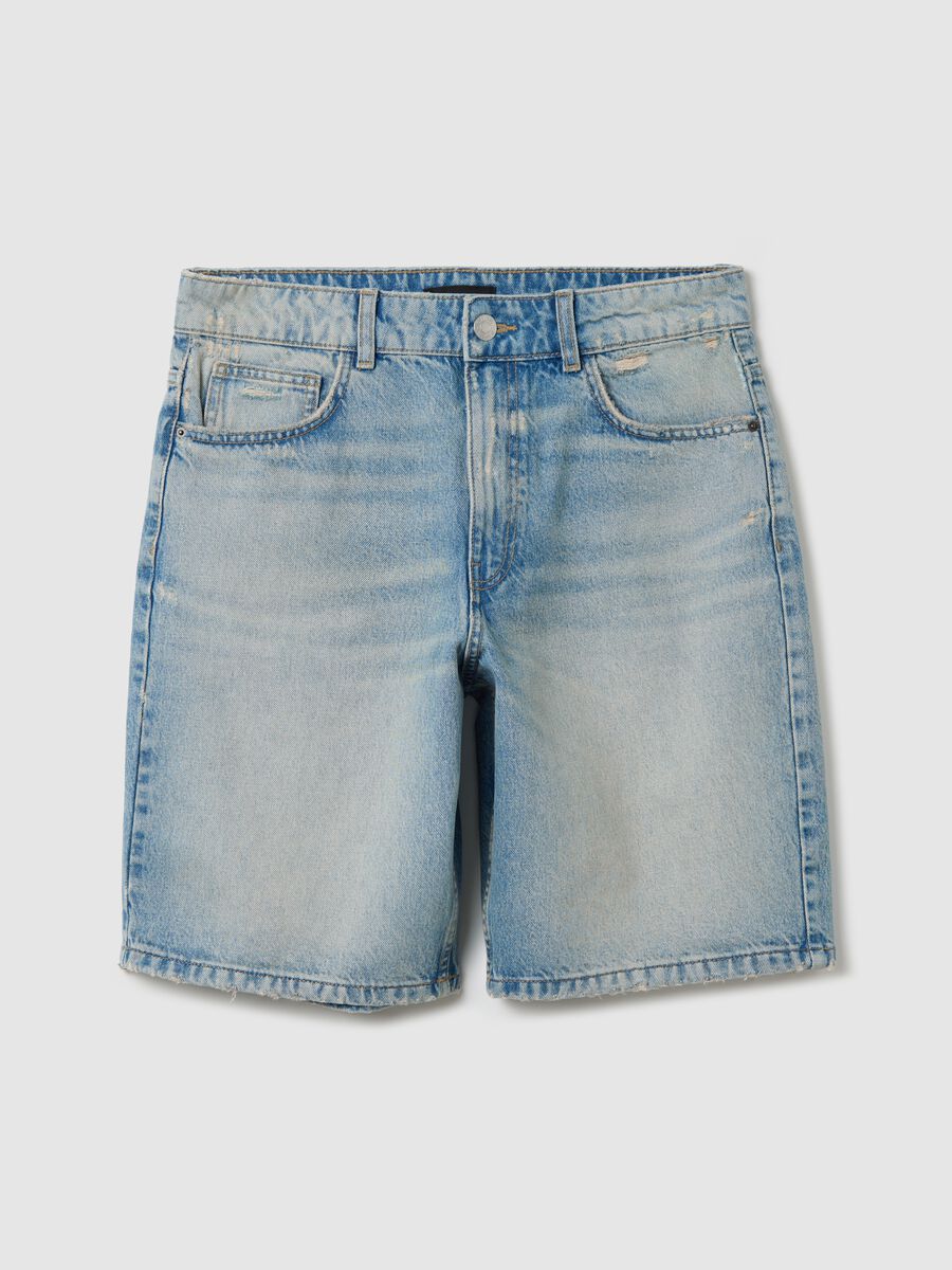 Blue denim shorts with ripped details_4