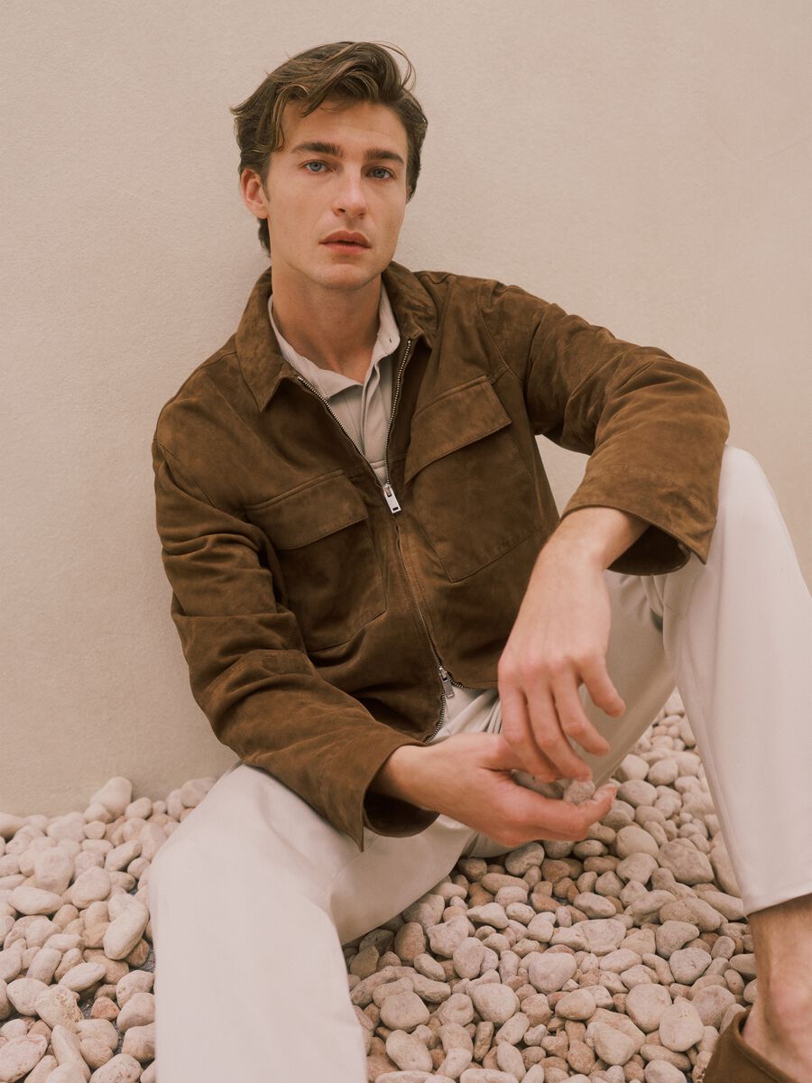 Light brown genuine leather jacket regular fit with full zip_0