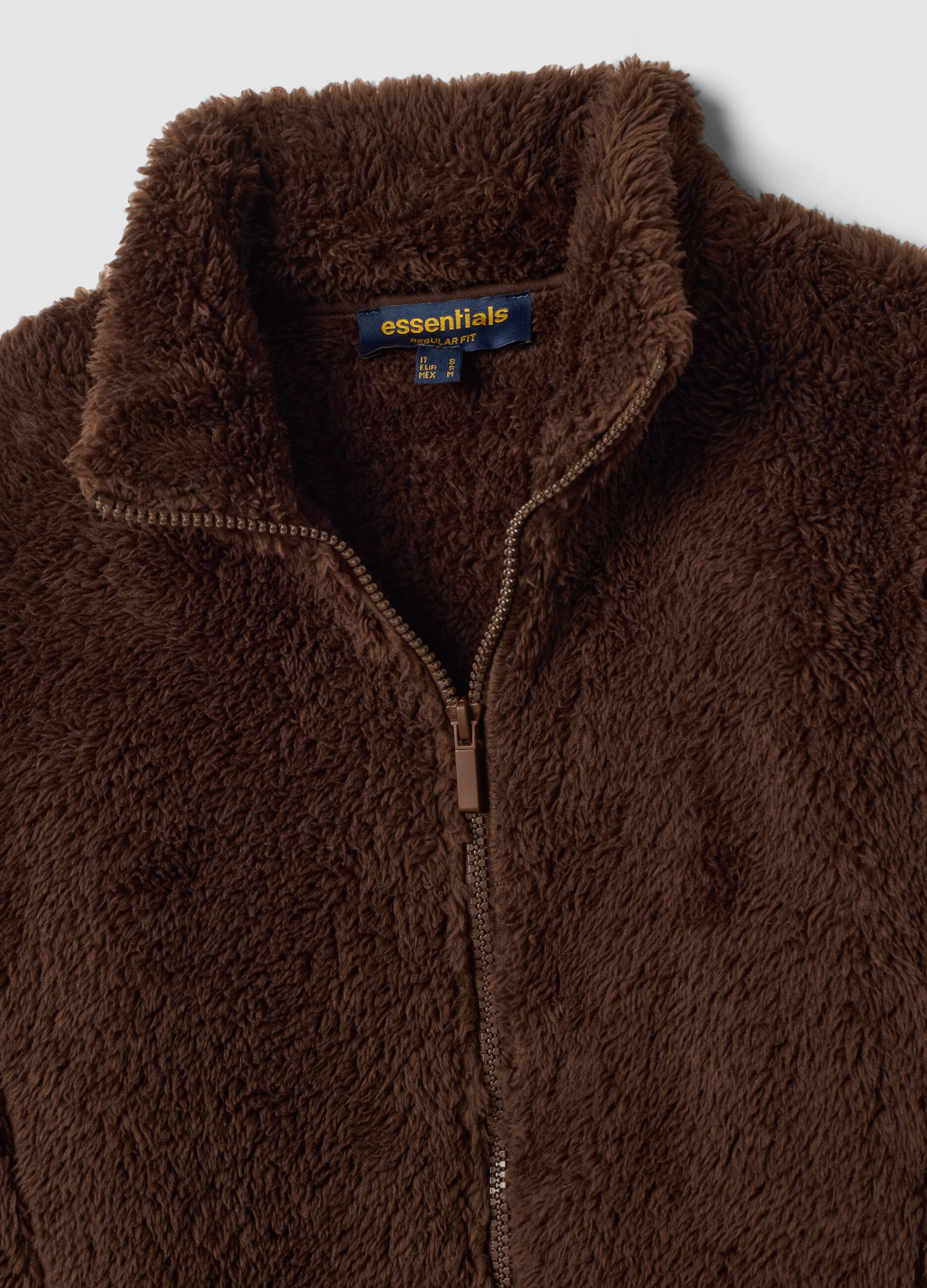 Brown regular-fit crew-neck sweatshirt with zip
