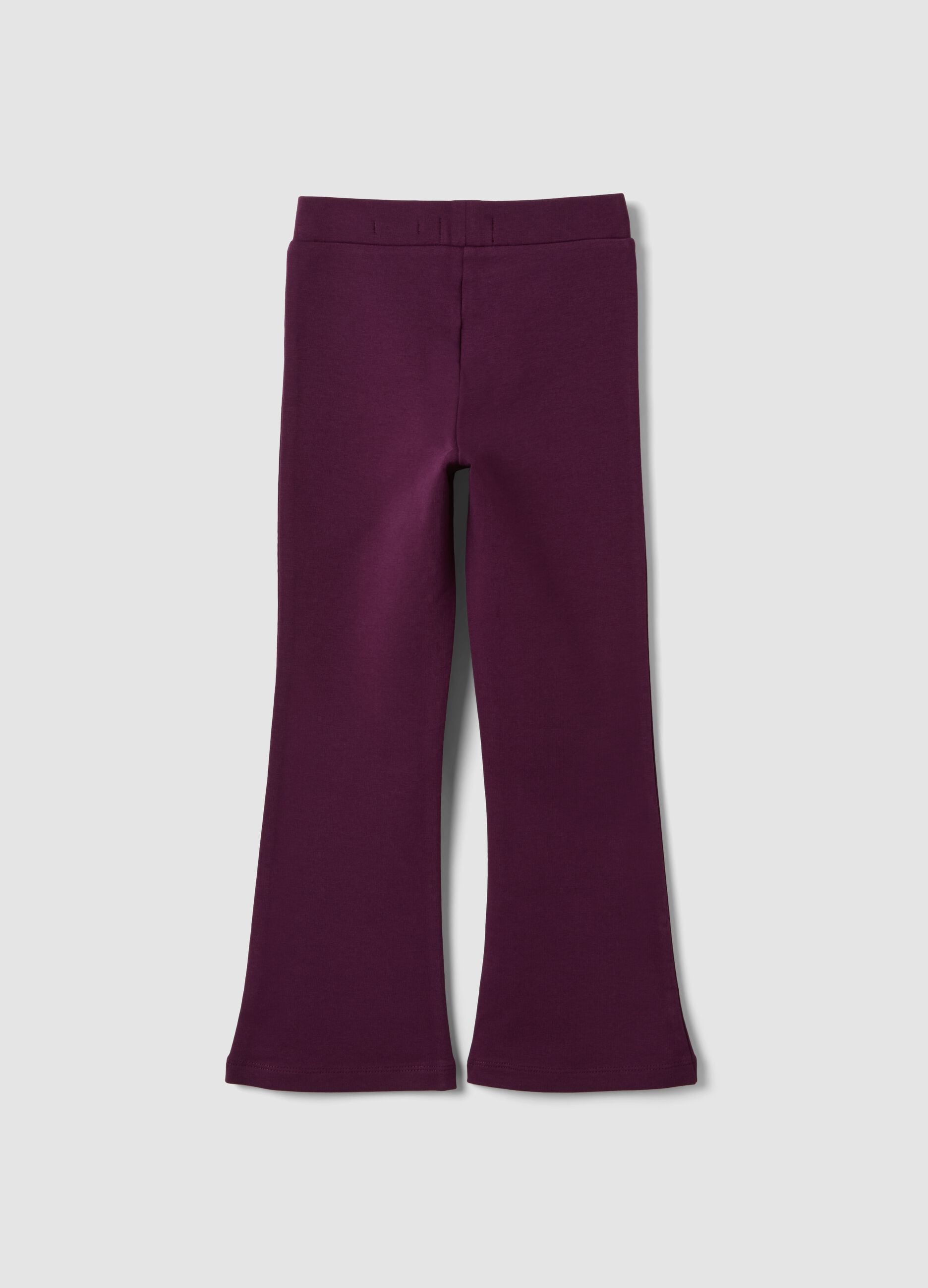 Leggings viola flare in cotone elasticizzato con borchie