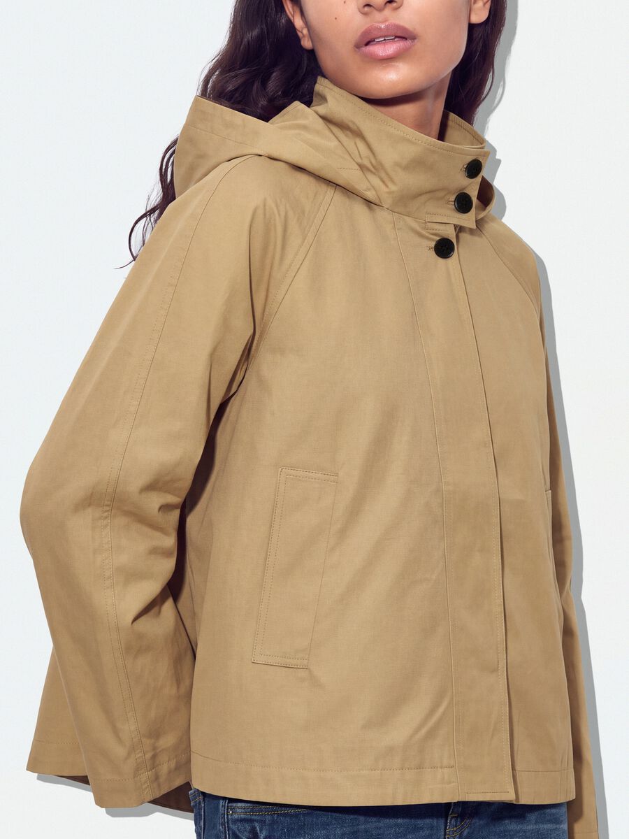 Parka beige in misto cotone con cappuccio regular fit_1