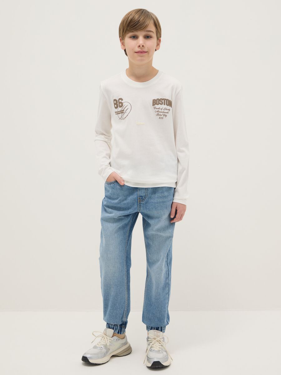 Boys' blue stretch cotton blend relaxed fit jeans_0