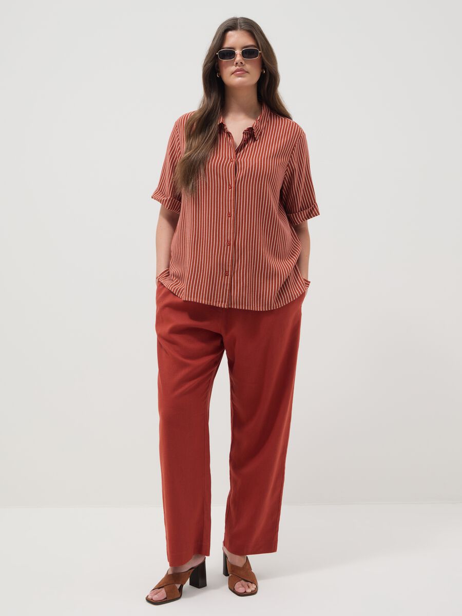 Pantaloni in misto lino rosso regular fit_0