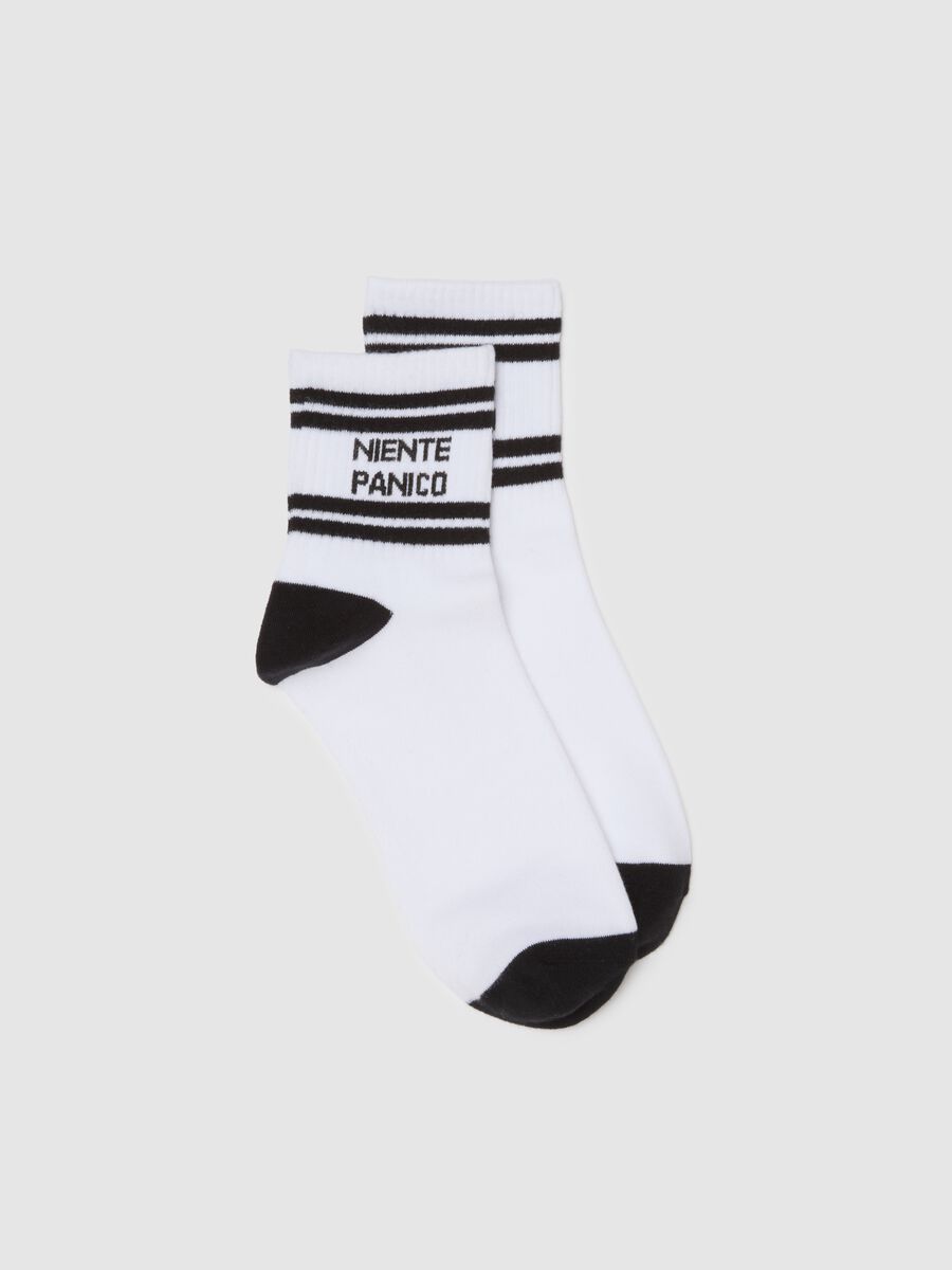 Black and white stretchy fabric socks_0